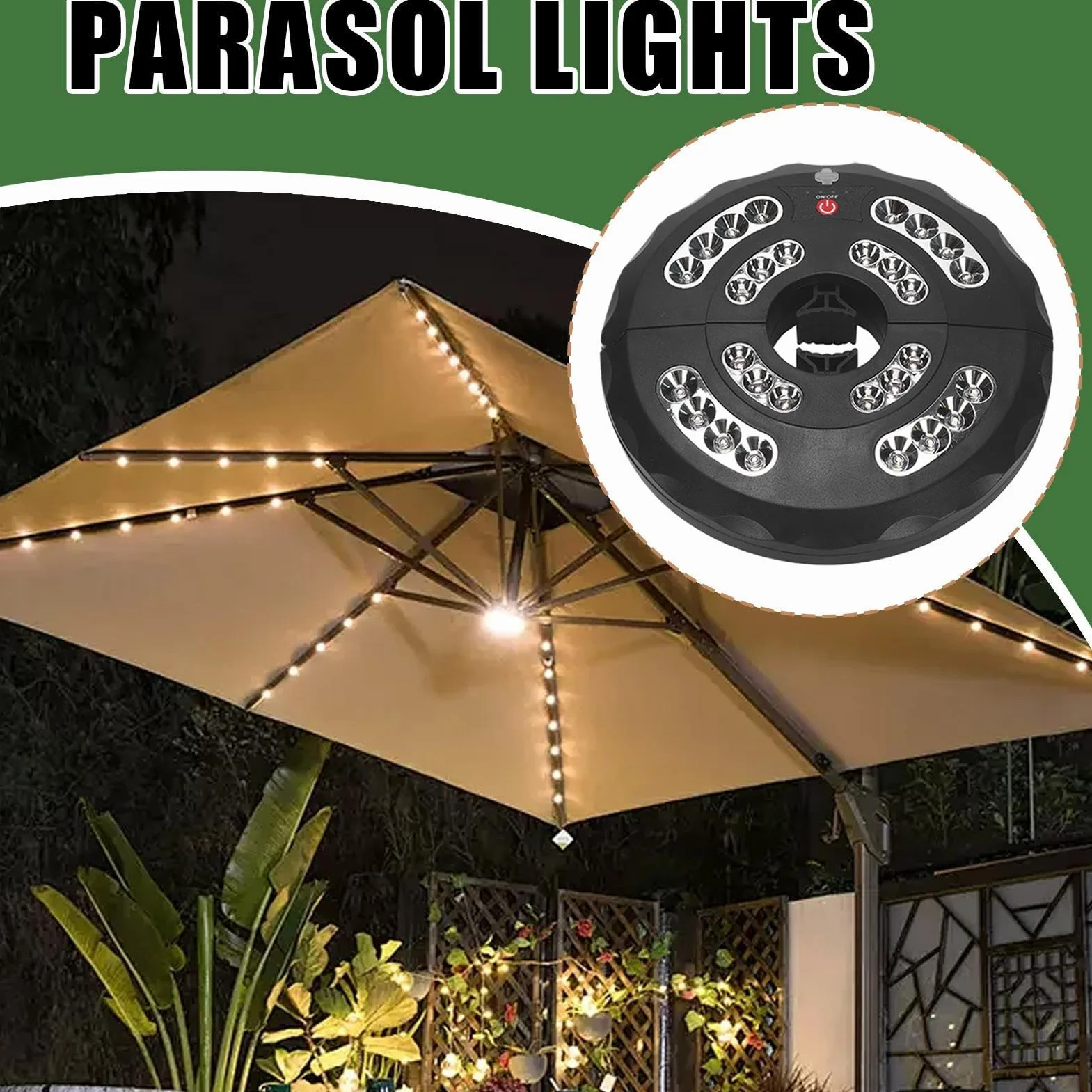 Oświetlenie pod parasolem, ładowalna lampa słupowa LED, 20 x 20 x 3,5 cm, regulowane tryby jasności, do ogrodu, na podwórko, basen i wieczorne spotkania