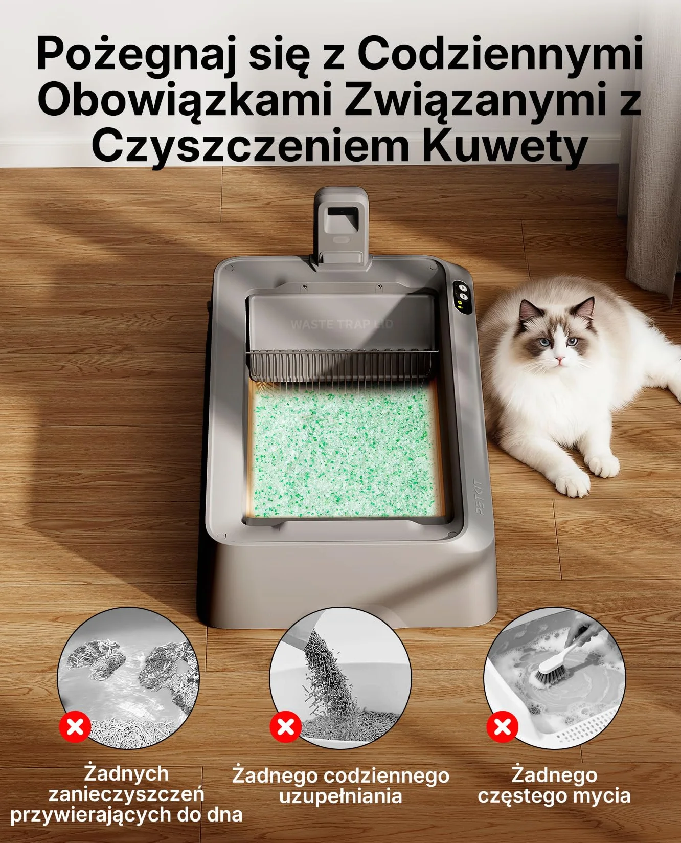 PETKIT Zestaw do Krystaliczny Żwirek dla Kotów, do PUROBOT CRYSTAL DUO Samoczyszcząca Kuweta dla Kotów, Podwójne Zbieranie Odpadów, Wymienna Tacka, Kontrola Zapachów, 4 Sztuki, Zielony