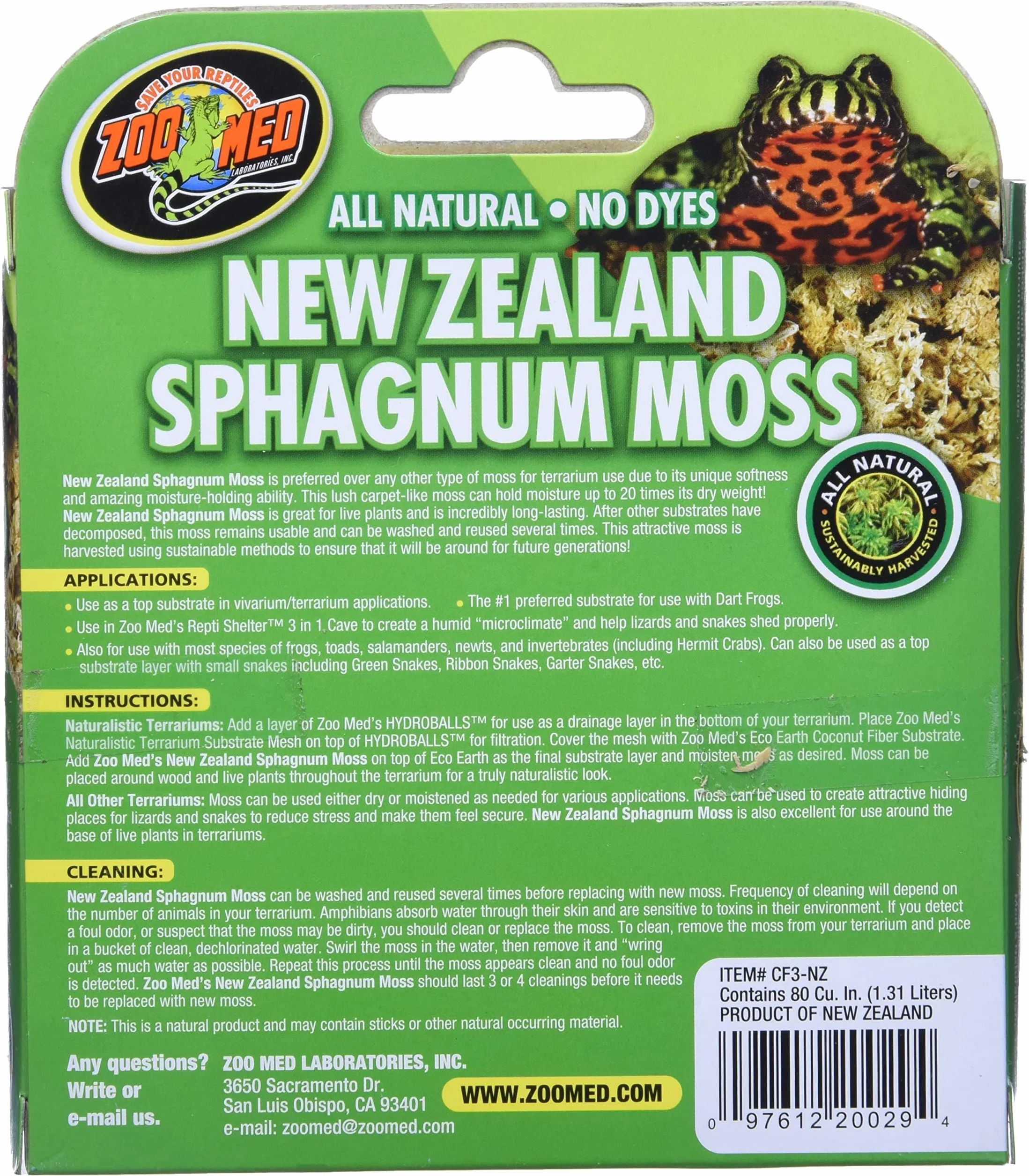 Zoo Med New Zealand Sphagnum Moss 1,31 l naturalny substrat torfowy do terrarium