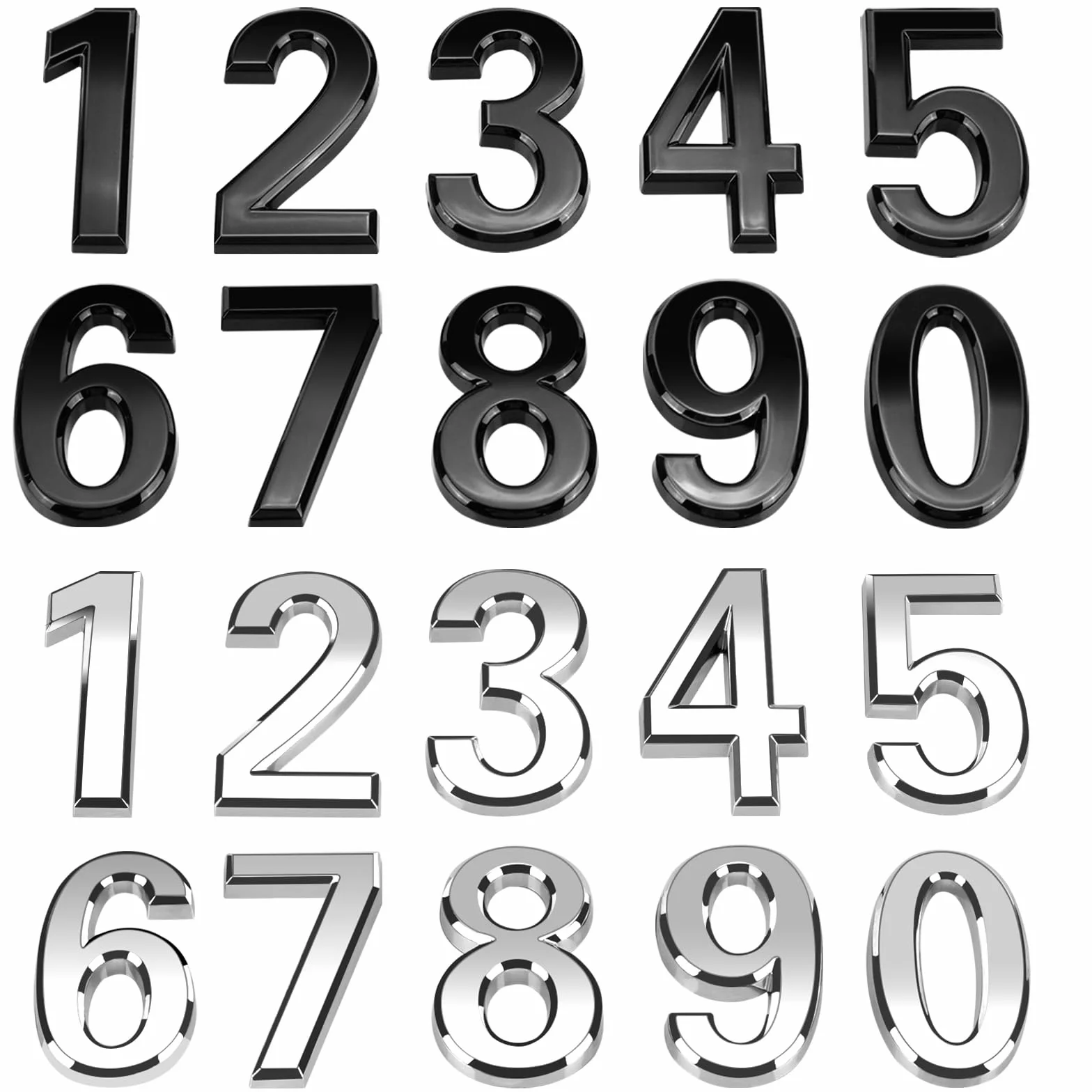 20 sztuk samoprzylepnych numerów domu, 5 cm, numery skrzynek pocztowych 3D 0-9, wodoszczelne numery adresowe do domu, mieszkania, skrzynki pocztowej, biura, pokoju hotelowego (czarne +