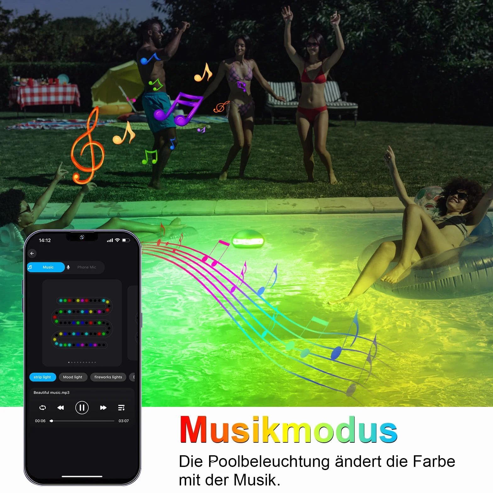 Wifi Intelligence RGB+IC 15 W LED Światło basenowe z pilotem, podwodne, tryb muzyczny, współpracuje z asystentem Google Home/Alexa, DC5V IP68 z kablem 5M