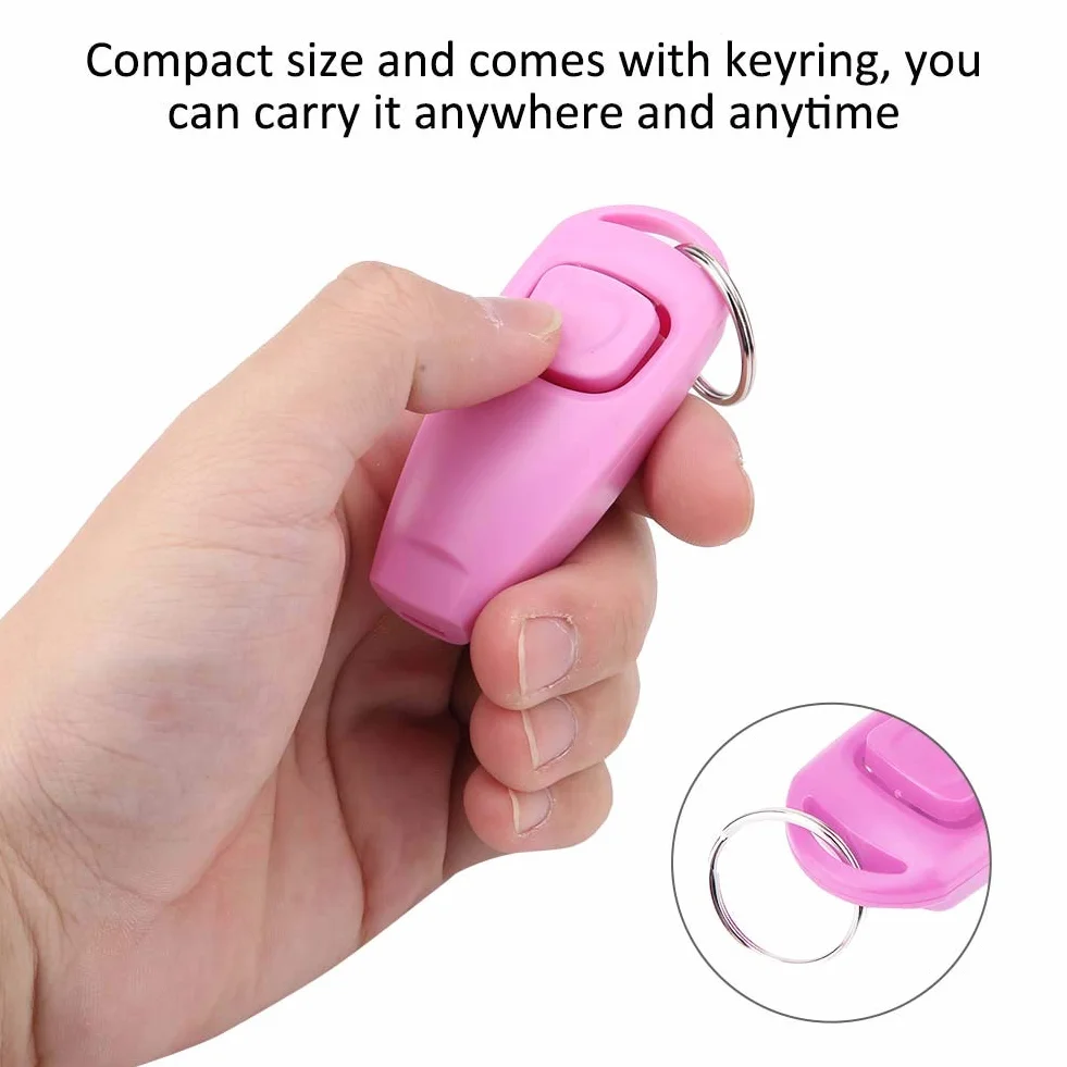 Akozon Zerodis Trener Zwierzęcy Keyring, Puppy Clicker Whistle Dog Training Obedience Cat Pomoc Kliknij i Tool Guide dla psów (różowy) (Pink)