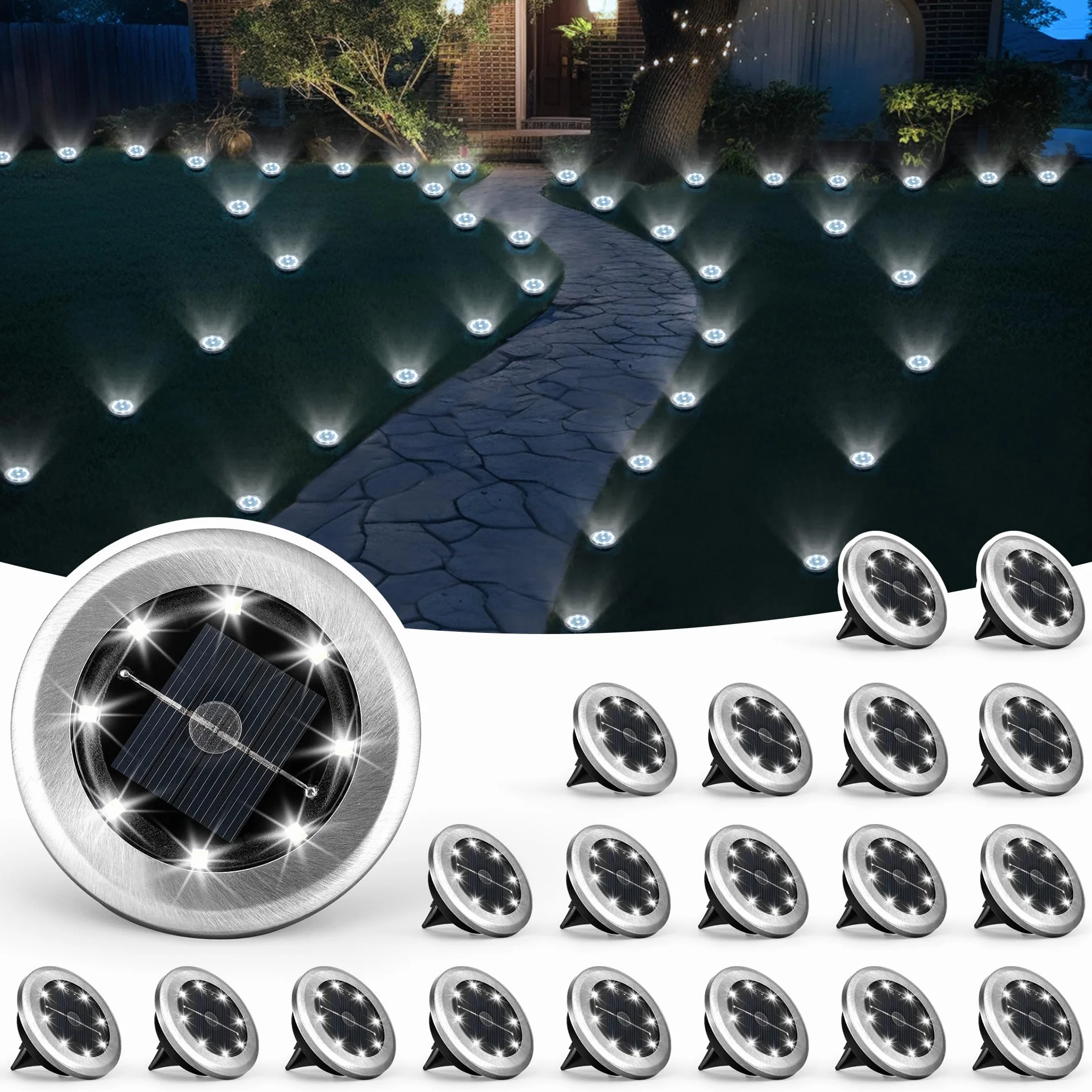 Solpex Lampy solarne do ogrodu, 20 sztuk, mini solarne lampy naziemne, wodoodporne, solarne lampy ogrodowe, zasilane energią słoneczną, oświetlenie krajobrazu na patio, podwórko, podjazd, chodnik