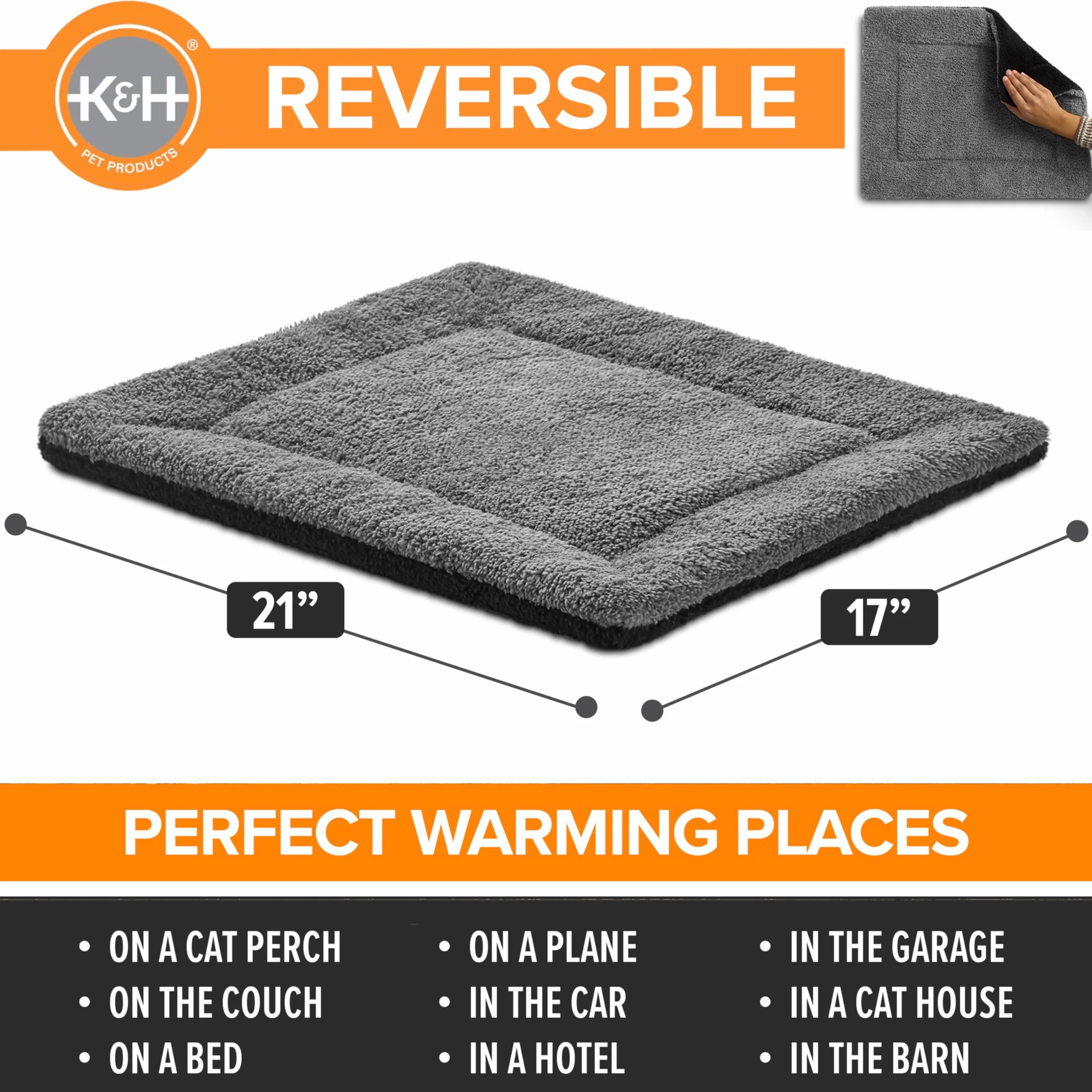 K&H PET PRODUCTS samonagrzewająca się podkładka dla zwierząt domowych, mata termiczna dla kota i psa, szara/czarna, 53,3 cm x 43,18 cm