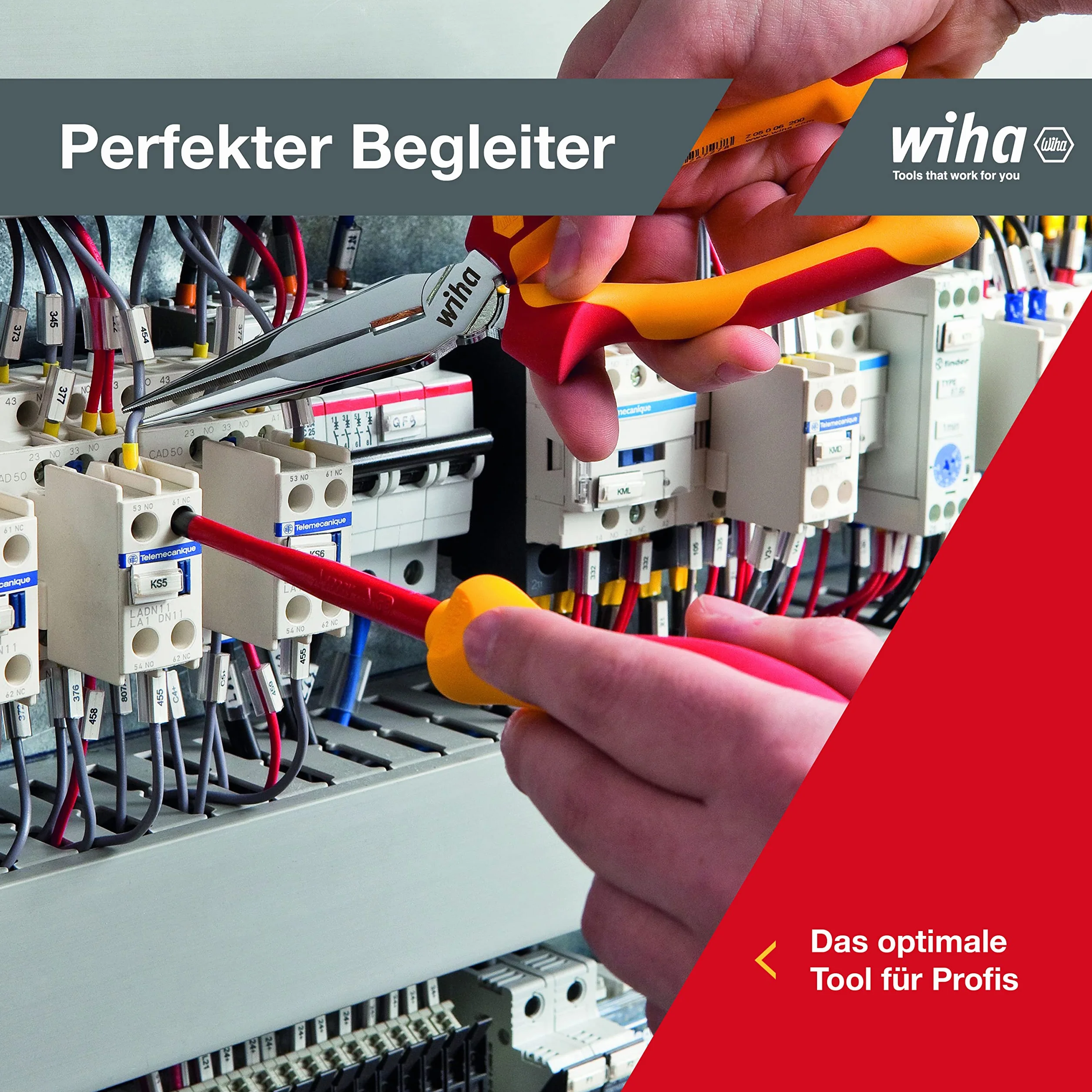 Wiha Szczypce płaskie okrągłe Professional electric z ostrzem o prostym kształcie (26727) 200 mm szczypce dla elektryków, sprawdzone przez VDE, sprawdzone przez jednostkę, stabilne i wytrzymałe