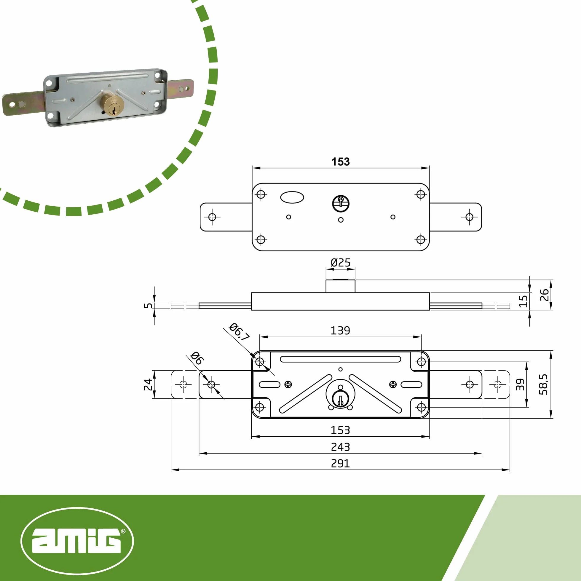 Amig - Zamek do drzwi | Metalowy zamek do rolet metalowych | Cylinder: 15 mm | Okrągła krawędź | Zawiera 3 niklowane klucze mosiężne | Idealny do garaży, hal magazynowych i powierzchni komercyjnych