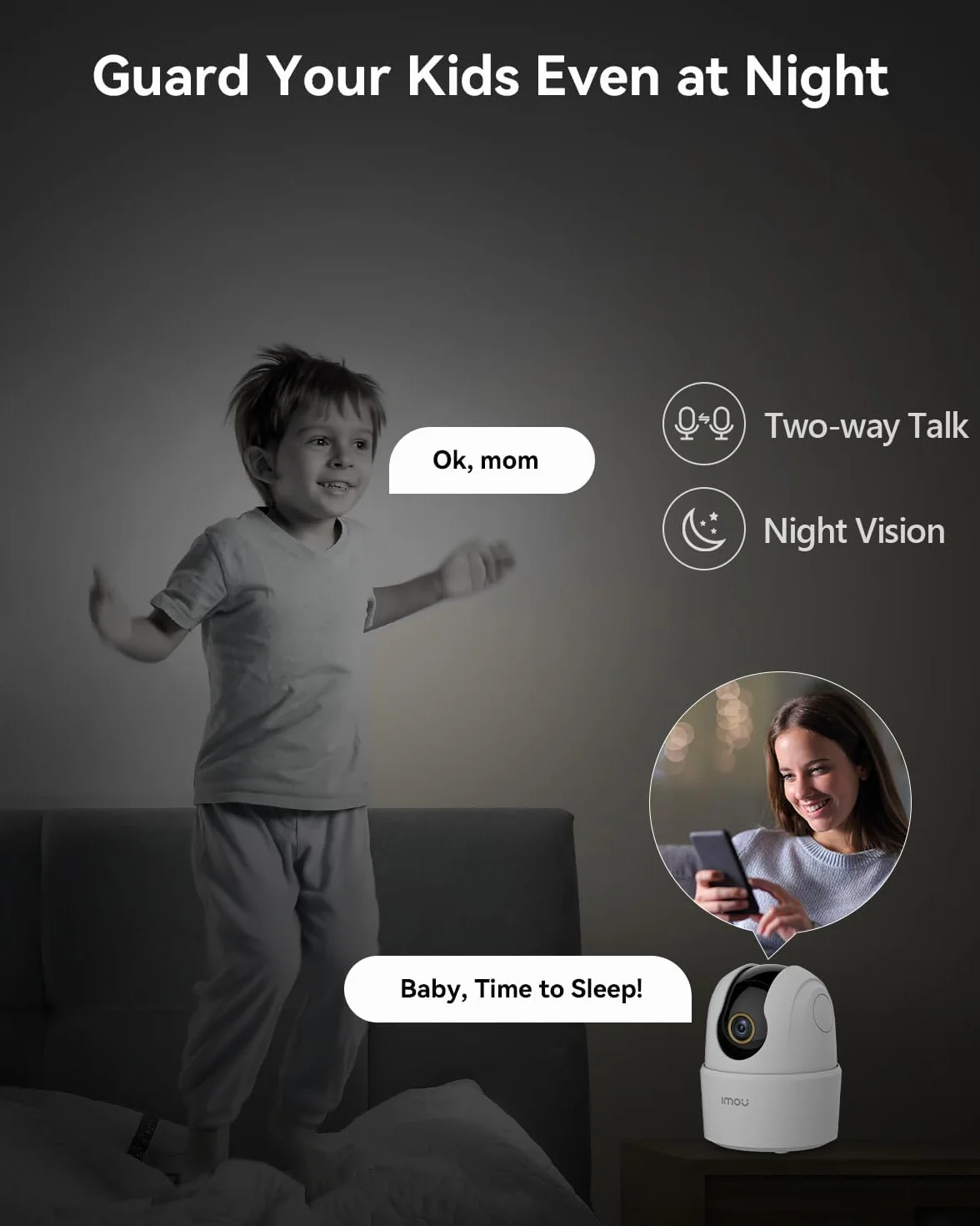 Imou Kamera monitoringowa 2,5 K, do użytku wewnątrz 360°, Wi-Fi, kamera dla niemowląt z AI, rozpoznawanie hałasu/ruchu, widoczność w nocy, kamera do monitoringu psa, aplikacja z dwukierunkowym