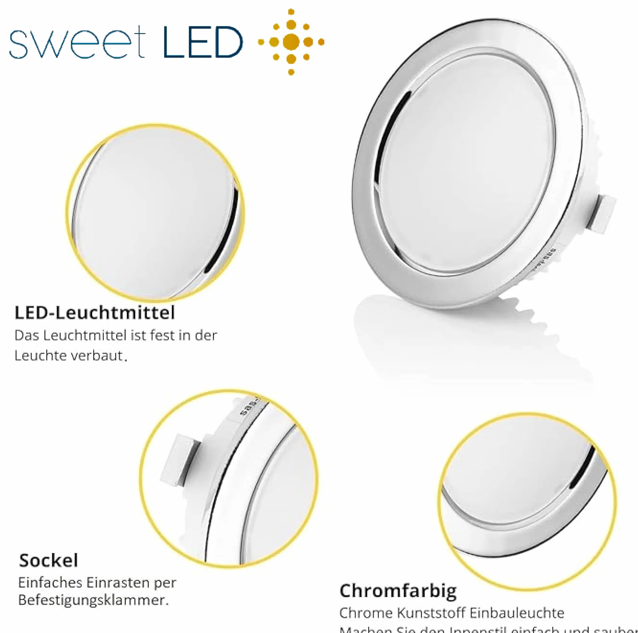 sweet-led zestaw 4 szt. mini ultra płaskie okrągłe lampy meblowe do zabudowy, IP44 ochrona przed pryskającą wodą - wilgotne pomieszczenia, wpuszczany reflektor LED do mebli w kuchni i łazience, reflektor punktowy spot, ledowe oczko 250 lumenów 3.5W 12 V (