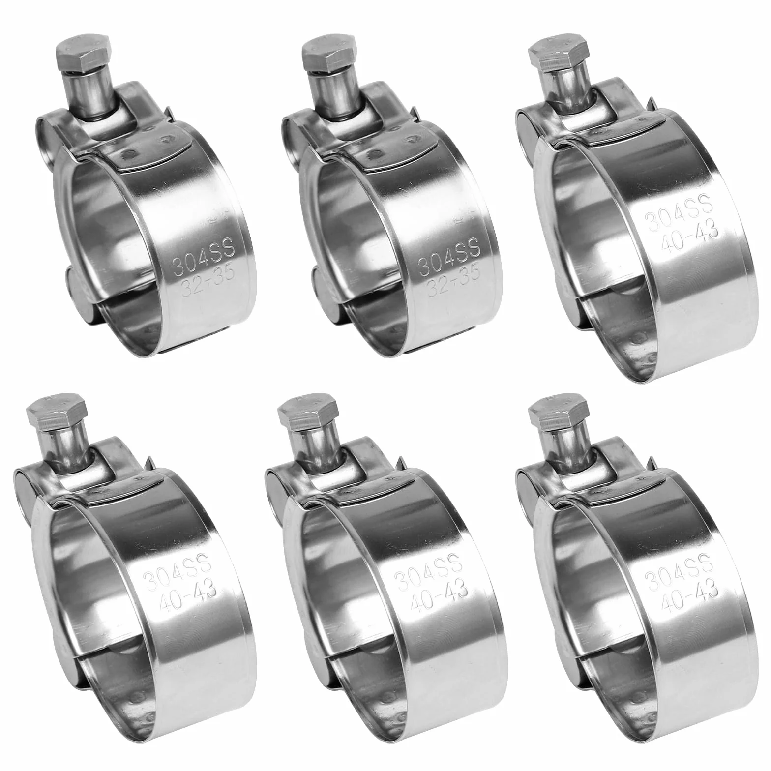 APOMOONS Zestaw 6 przegubowy ze stali nierdzewnej, 4 sztuki obejmy śrubowe 40-43 mm, 2 sztuki obejmy do węża 32-35 mm, szerokość