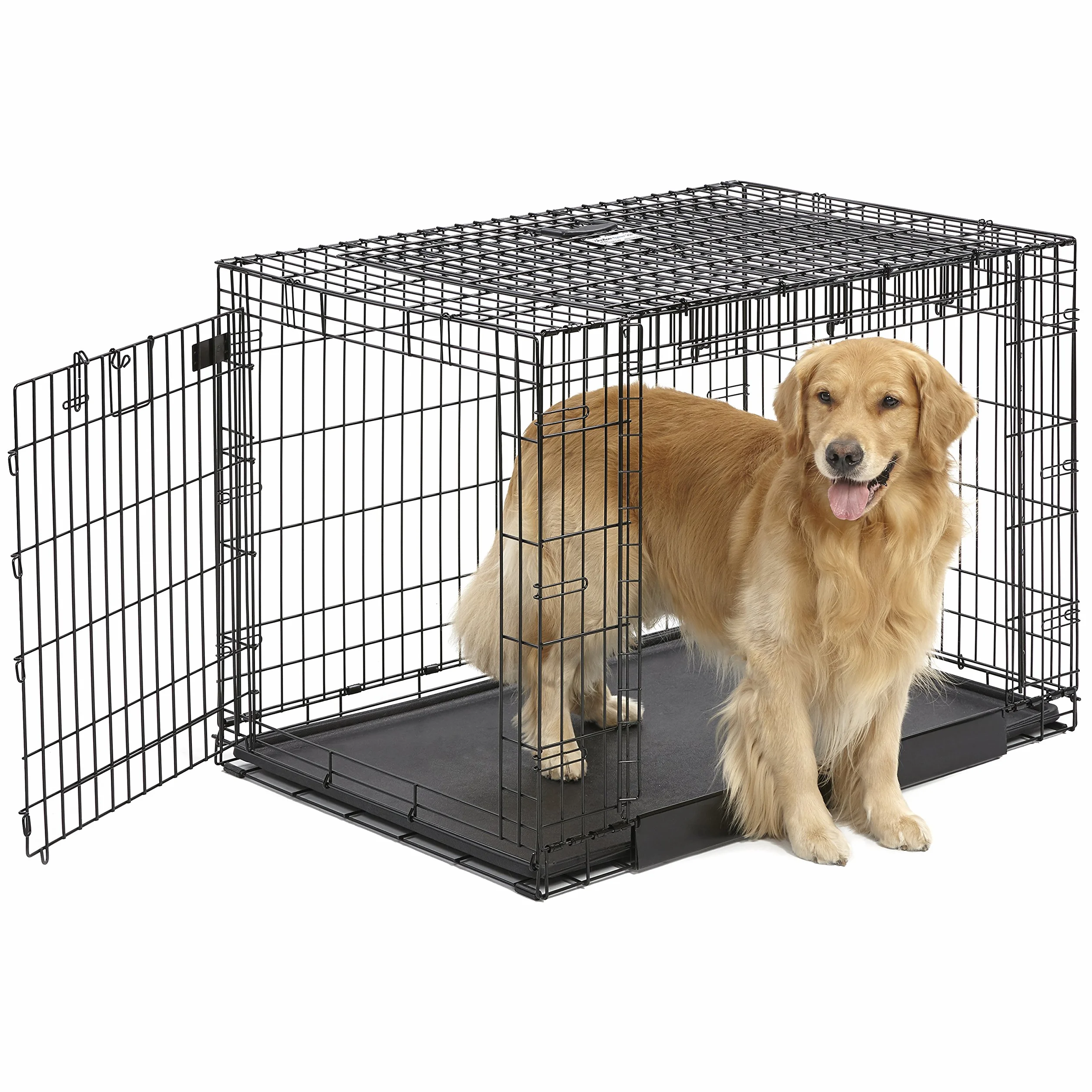 Midwest Homes for Pets Large Ovation Double Door 42-inch Folding Metal Dog Crate, Front and Up & Away Side Doors, Space-Saving Design