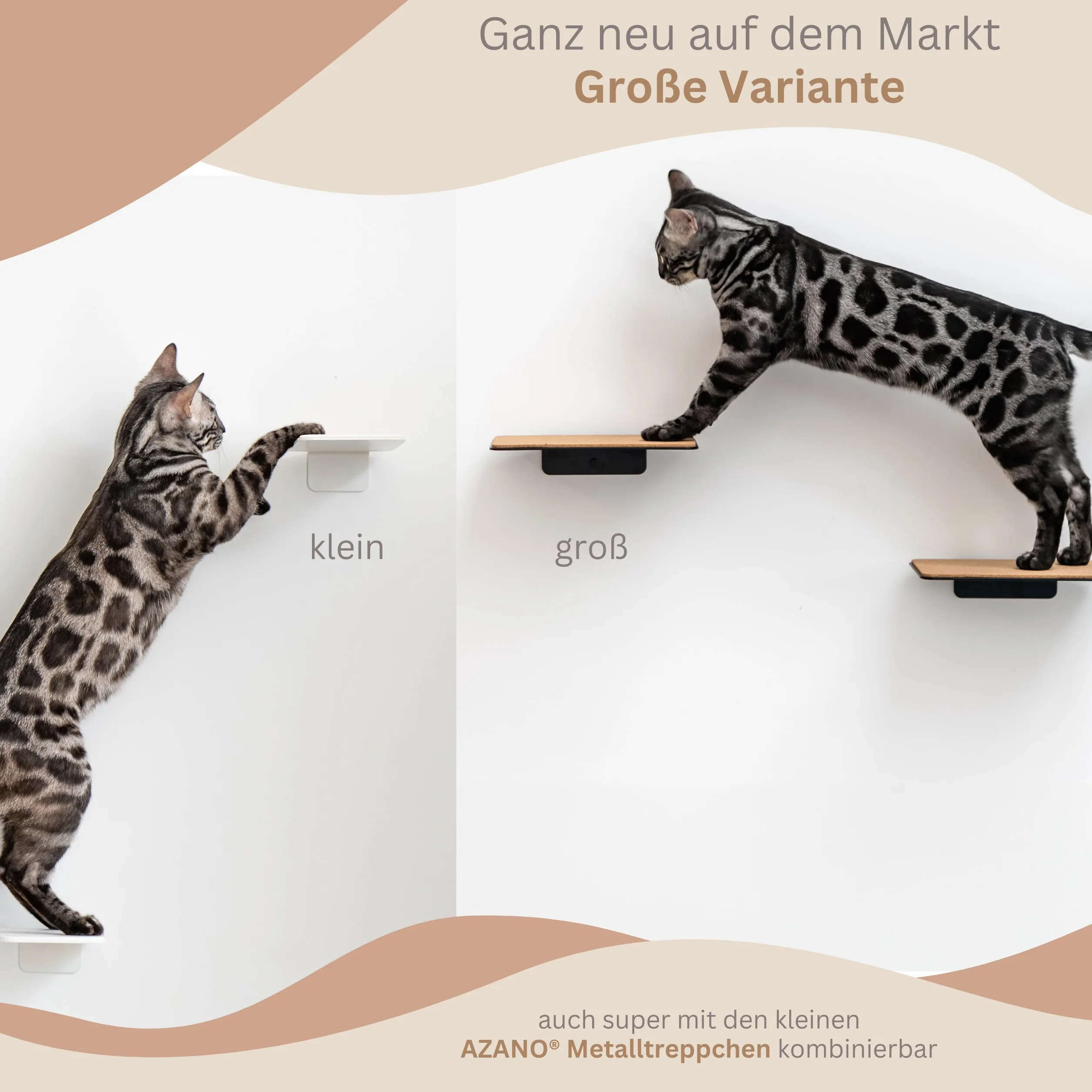 AZANO® Schody dla Kotów, zestaw 3 dużych, nowoczesne wzornictwo z metalu, ścianka do wspinaczki, drabinka, ściana | drabinka (białe)