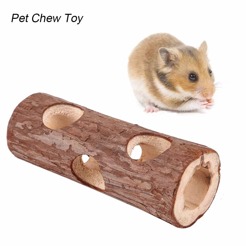 6 * 14 cm zwierzę myszy tunel naturalny drewniany rurka do ćwiczeń z otworami zabawka do żucia dla królika fretka chomik świnka morska (S)