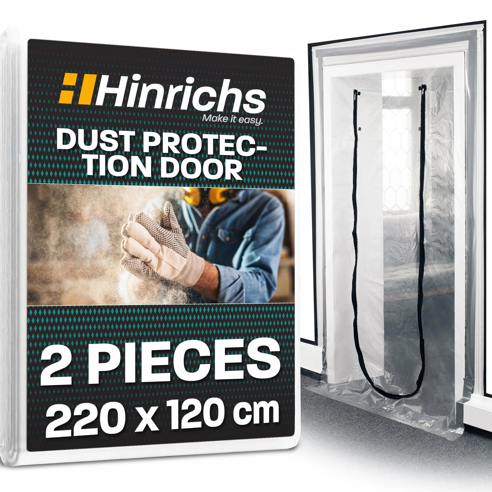 Hinrichs 2 x drzwi chroniące przed kurzem z zamkiem błyskawicznym, przezroczyste, drzwi przeciwpyłowe z zamkiem błyskawicznym, 220 x 120 cm