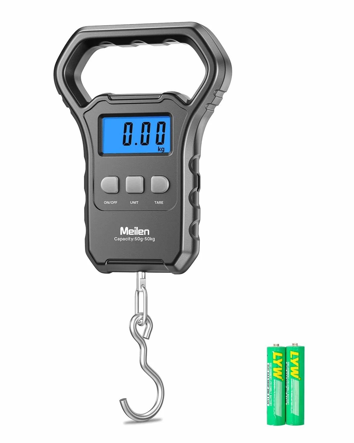 Meilen Waga rybna, 110 lb/50 kg, wisząca waga bagażowa, podziałka wędkarska z podświetlanym wyświetlaczem LCD, pomiar wagi bagażu do walizki, duży uchwyt, cyfrowa waga pocztowa prezenty wędkarskie dla