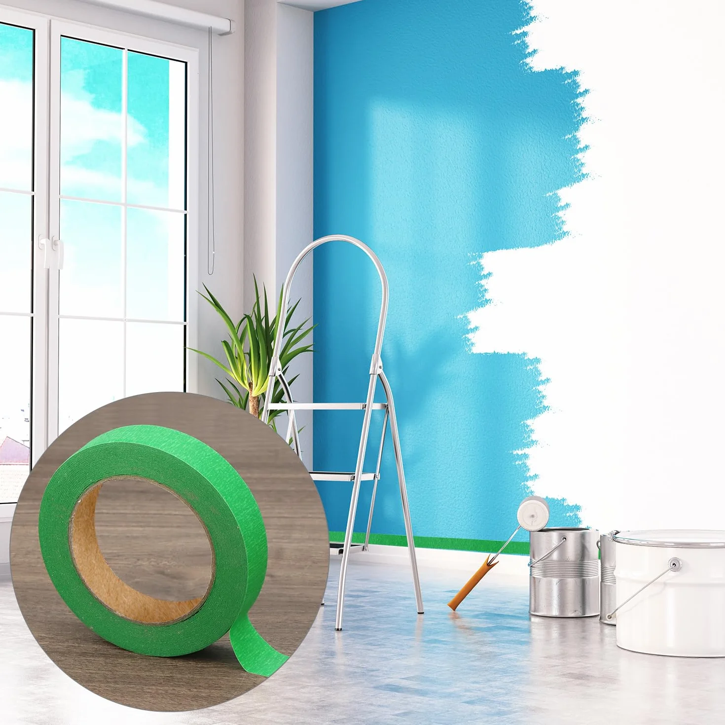 QWORK® Zestaw 3 zielonych taśm maskujących 24 mm x 50 m - bez pozostałości, łatwe usuwanie