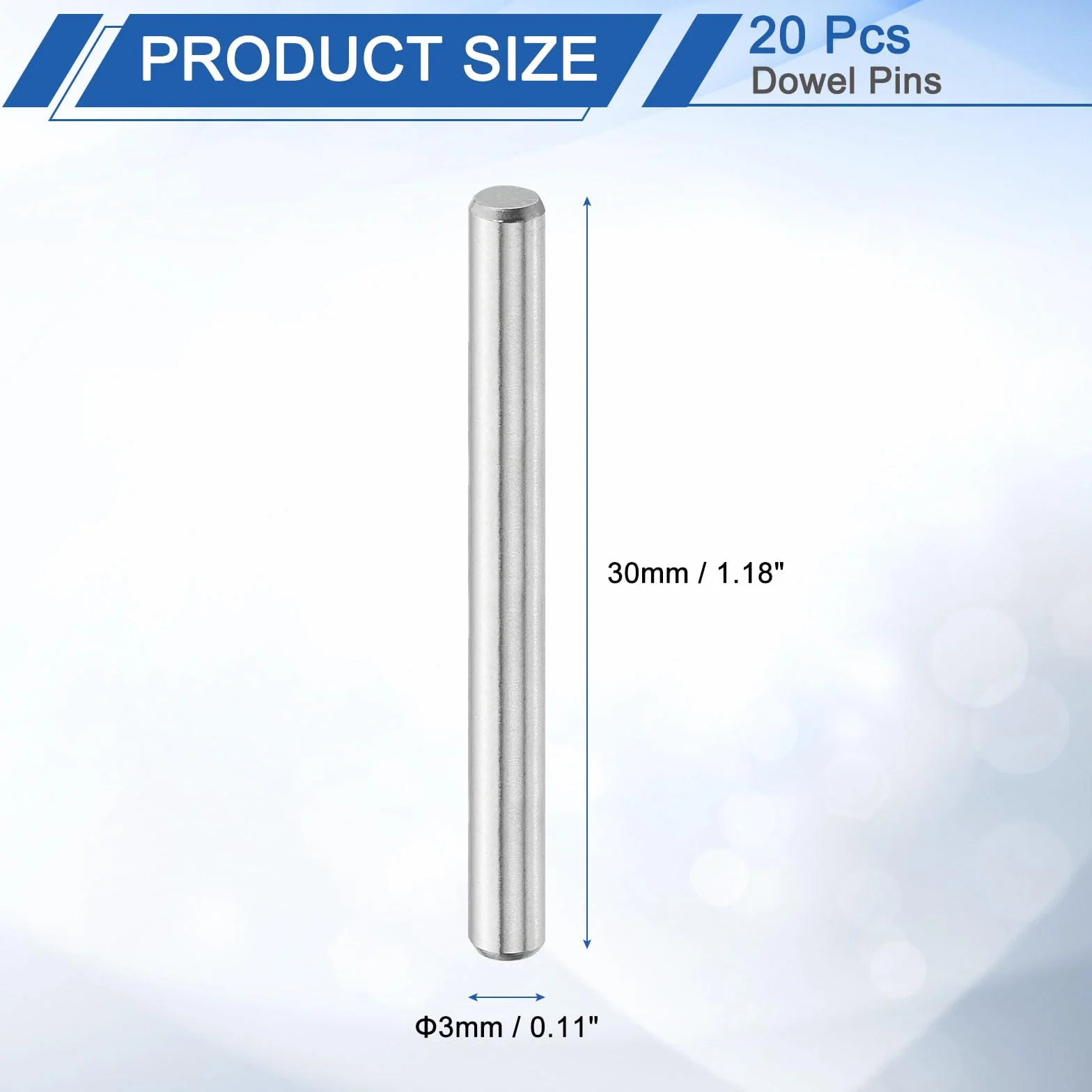 QUARKZMAN 20 szt. Kołki cylindryczne ze stali nierdzewnej 316L 3 mm x 30 mm, kołki rozporowe Stojak Stojak Półka Pin Elementy mocujące Półka Metal Srebrny odcień