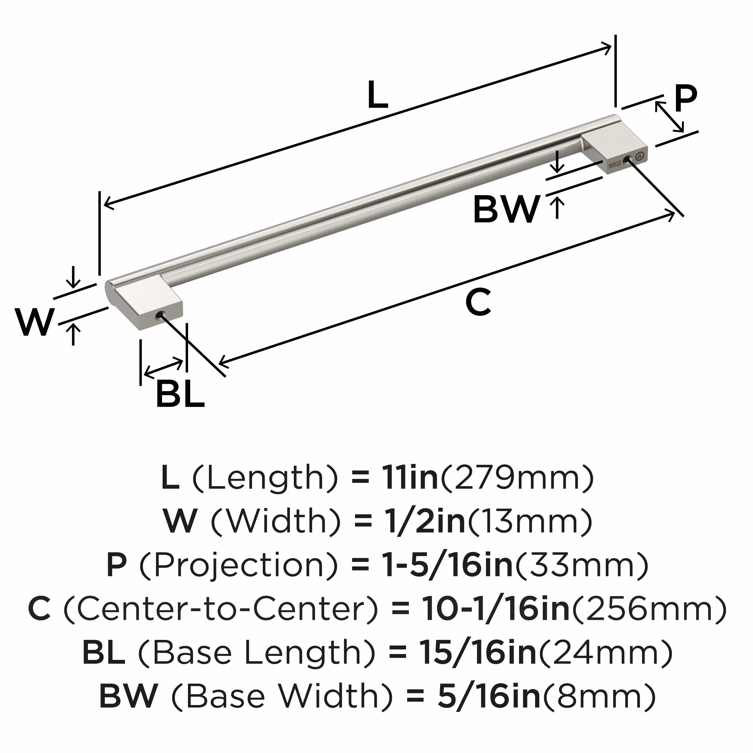 Amerock Versa 10-1/16 inch (256mm) Center-to-Center Satin Nickel Cabinet Pull, BP55532G10