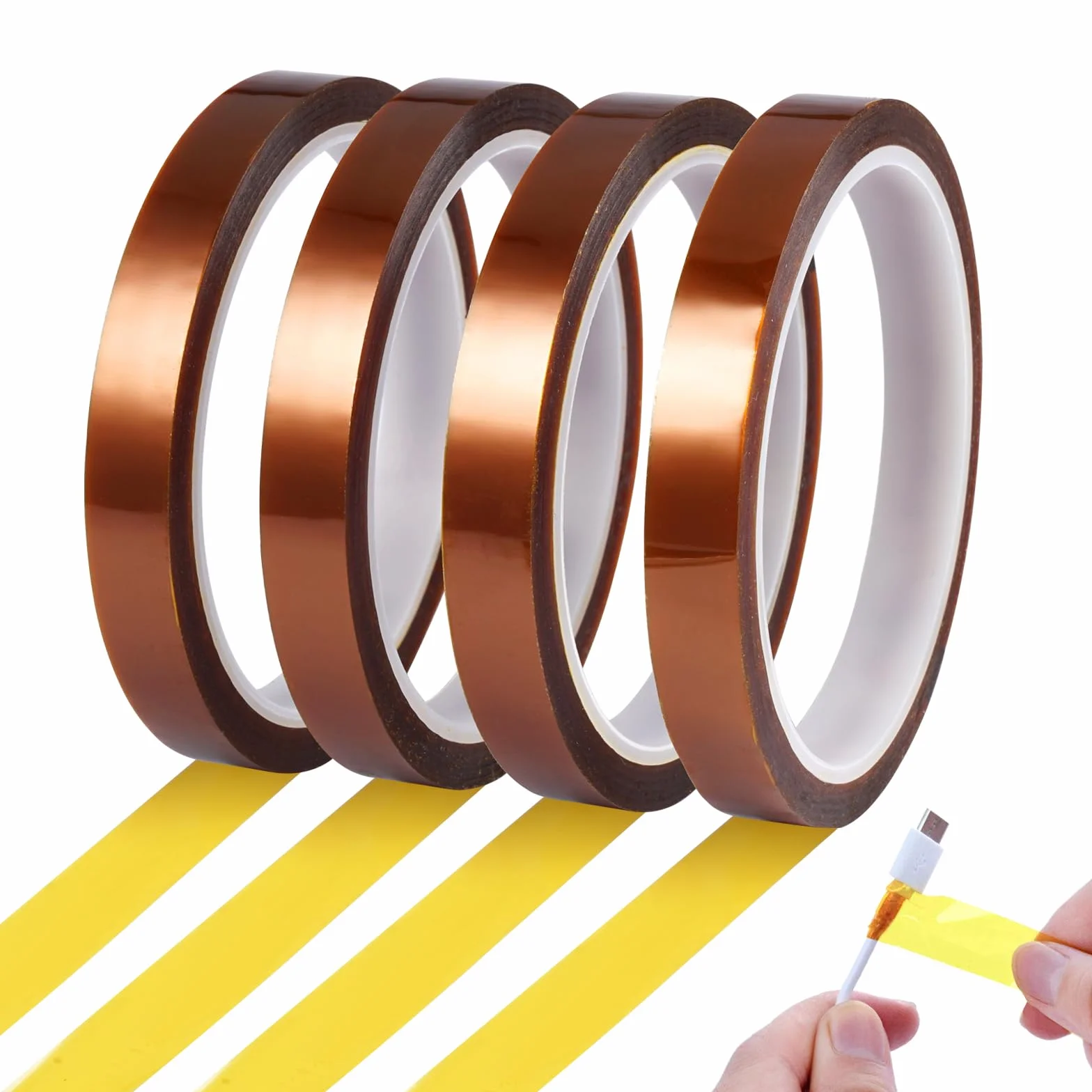 4 rolki taśmy klejącej odpornej na wysokie temperatury, 12 mm x 33 m, taśma klejąca z poliimidu, odporna na wysokie temperatury bez pozostałości, do maskowania, lutowania, sublimacji, przenoszenia