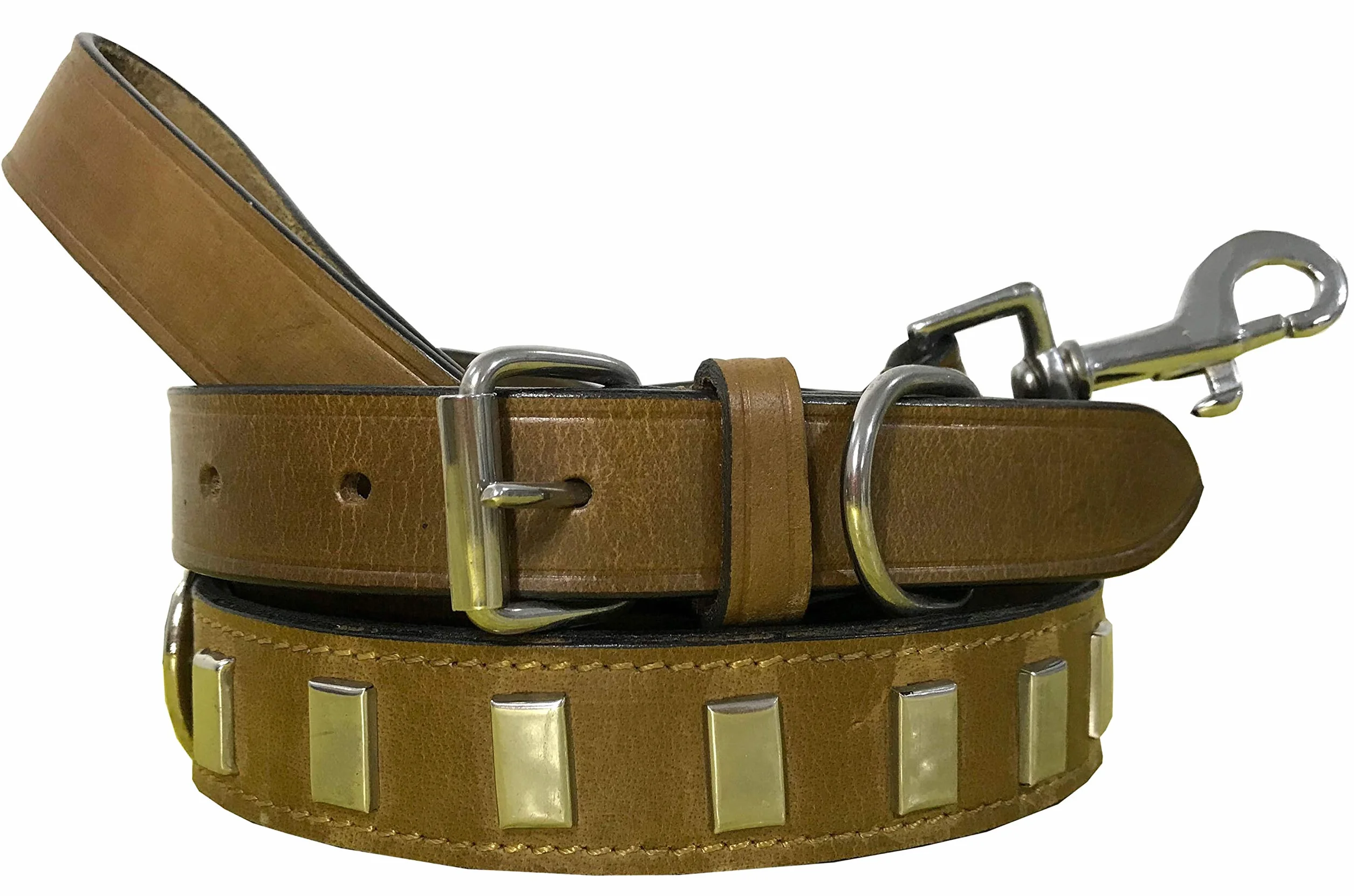 Genuine Leather Matching Pair Dog Collar and Lead Set - S (12-15 Inches)