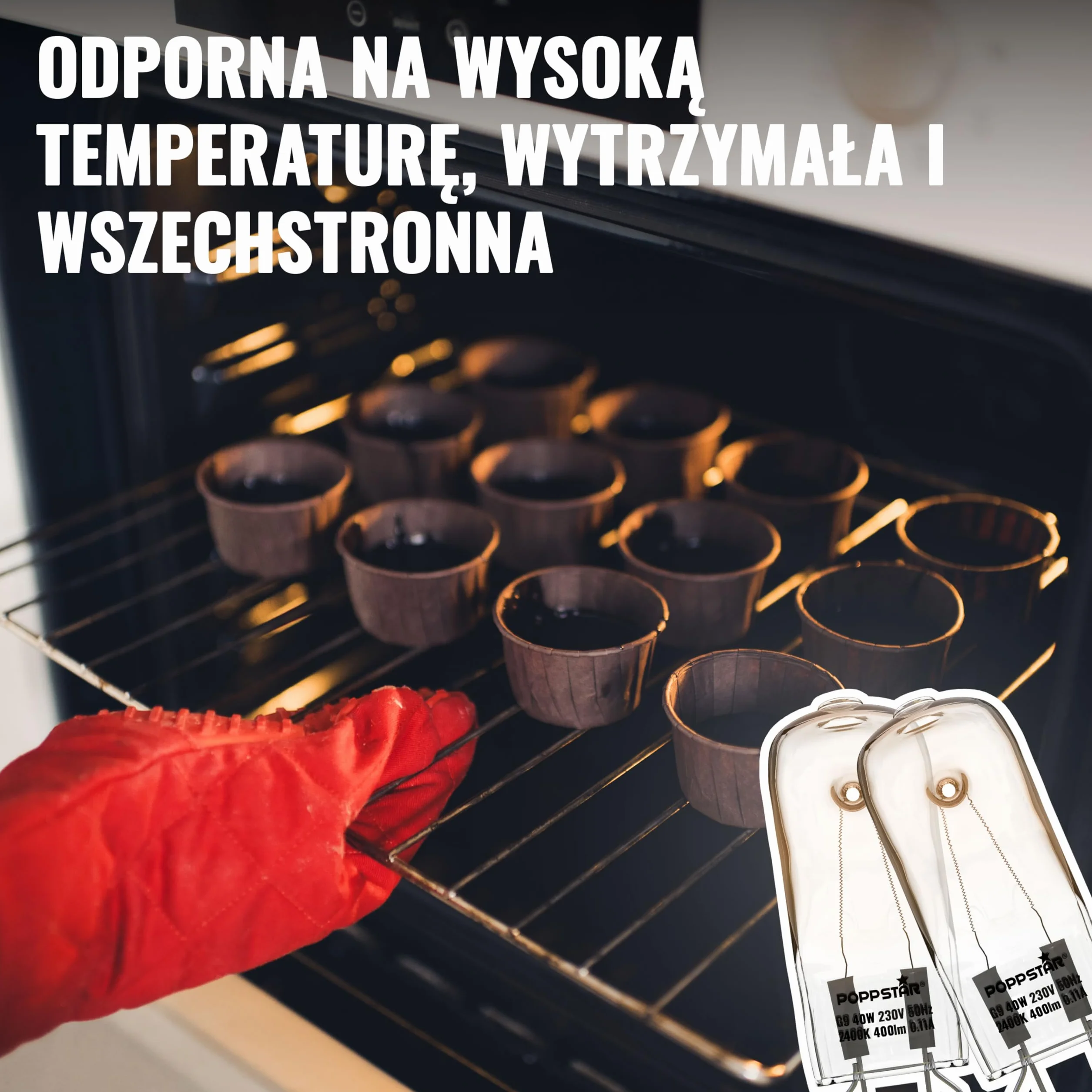 Poppstar 2 żarówki do piekarnika G9 40W, odporna na wysokie temp. do 300°C (barwa światła: biała, ciepła 2400K, 400lm)