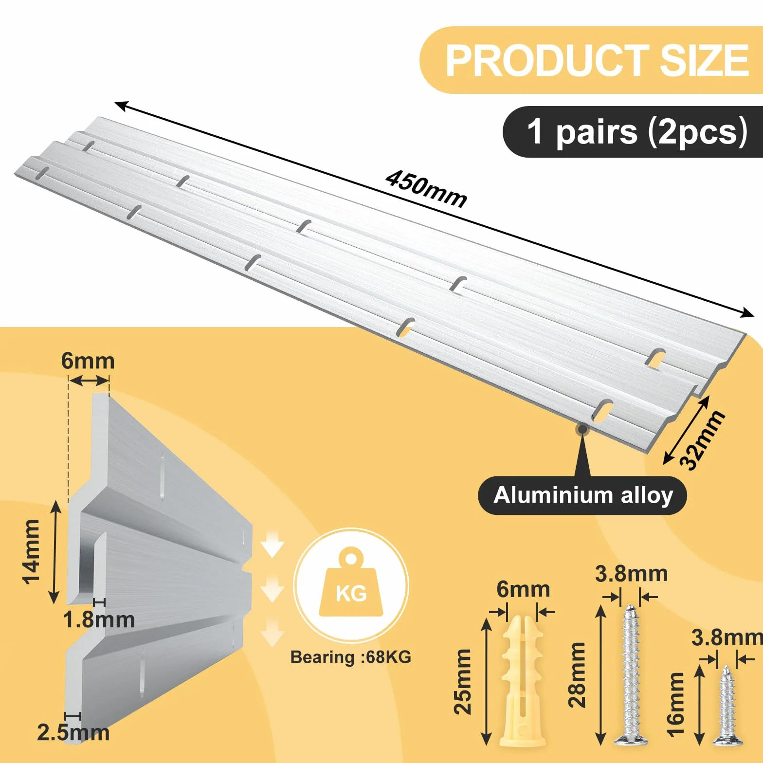 EFUTURETIME 1 para zacisków Z do zawieszenia do dużych obciążeń 45 cm, wytrzymały system zawieszenia, wieszak w kształcie litery Z ze śrubami do ciężkiej ramy, zagłówka łóżka, lustra, stojaka
