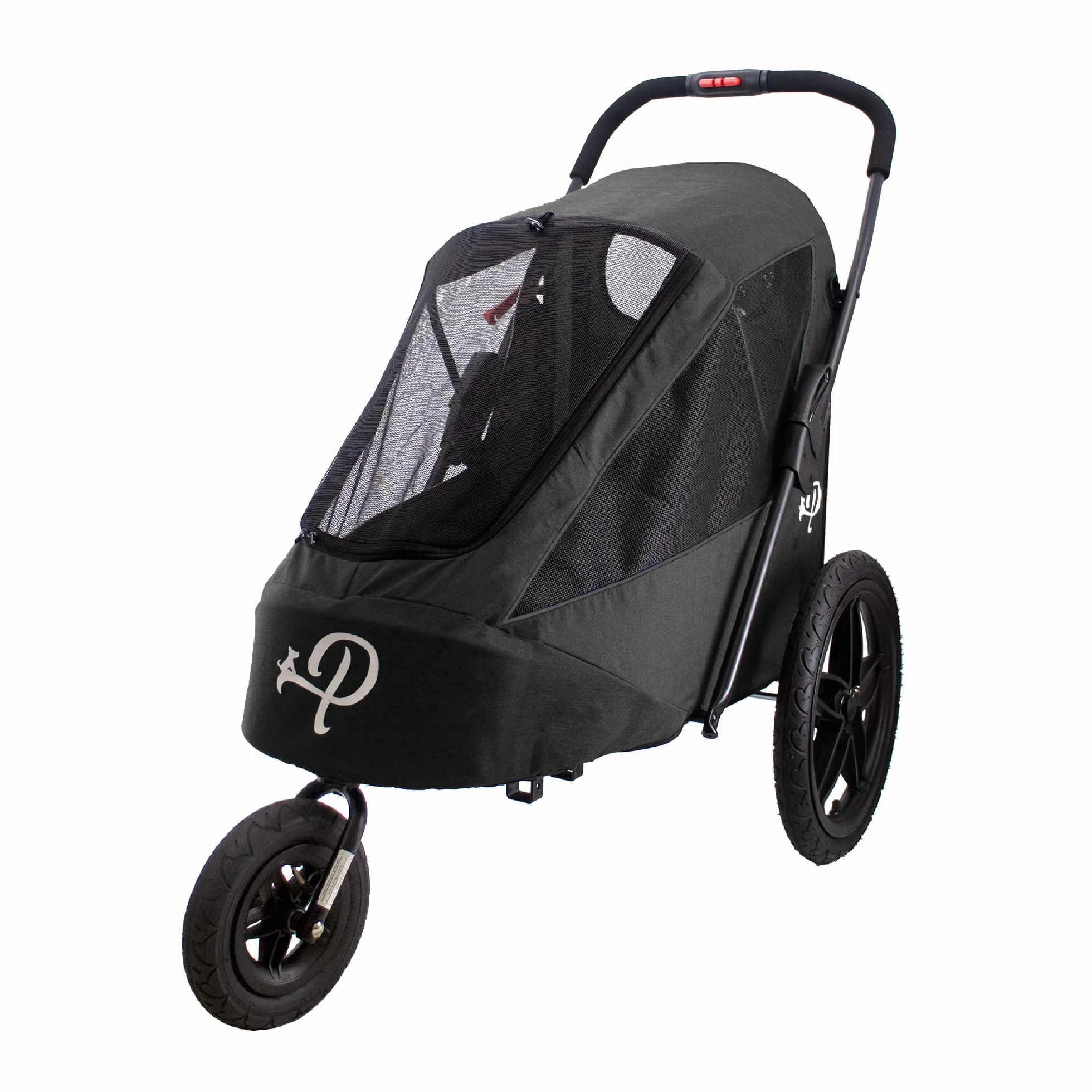 PETIQUE Luksusowa przyczepa do roweru dla psw, Duy rozmiar joggera, skadanie jedn rk, opony powietrzne, osona przeciwdeszczowa, pompa do opon, adapter rowerowy, Czarny