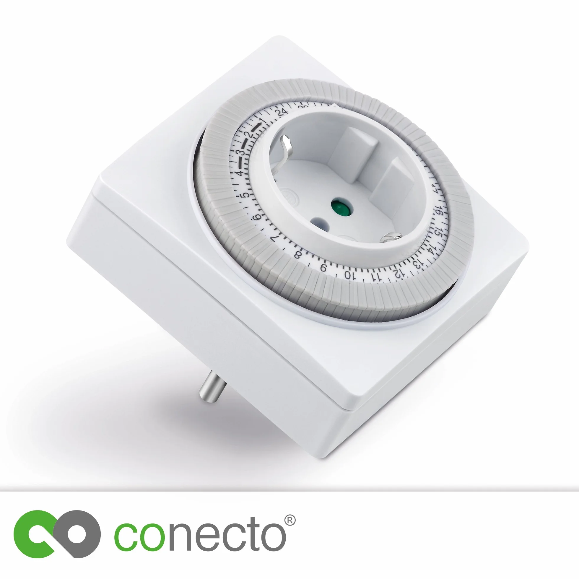 conecto CC50201 Mechaniczny zegar do gniazdka, suwak czasowy, 96 segmentów przełączających, IP20, ochrona dzieci, 3500W, biały