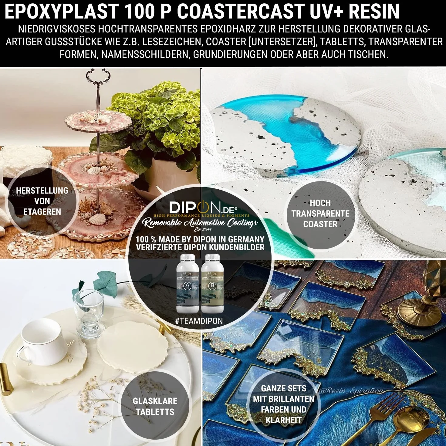 Żywica epoksydowa EpoxyPlast 100P CoasterCast UV+ 6,0 kg, bezbarwna i bez pęcherzyków powietrza, maksymalna ochrona przed promieniowaniem UV, nie zawiera BPA, nietoksyczna, nadaje się do zakładek,