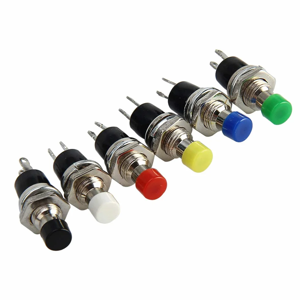 36 szt., Premium 7 mm, mini przełącznik przyciskowy, normalnie otwarty, 2-pinowy SPST mikroprzełącznik 1A 250V AC (6 kolorów)