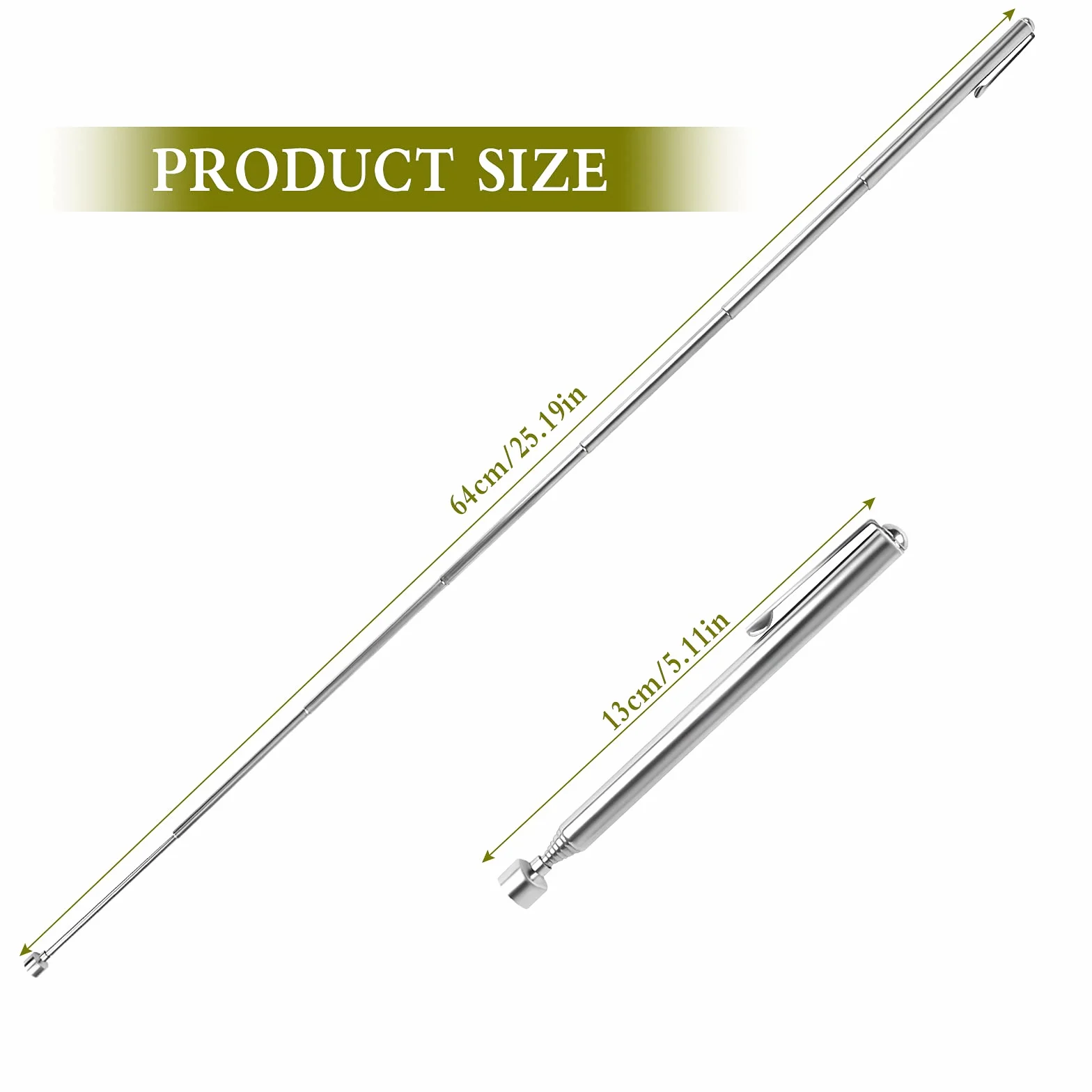 Teleskopowy drążek magnetyczny do podnoszenia 1,4 kg, 64 cm, stal nierdzewna, 3 szt
