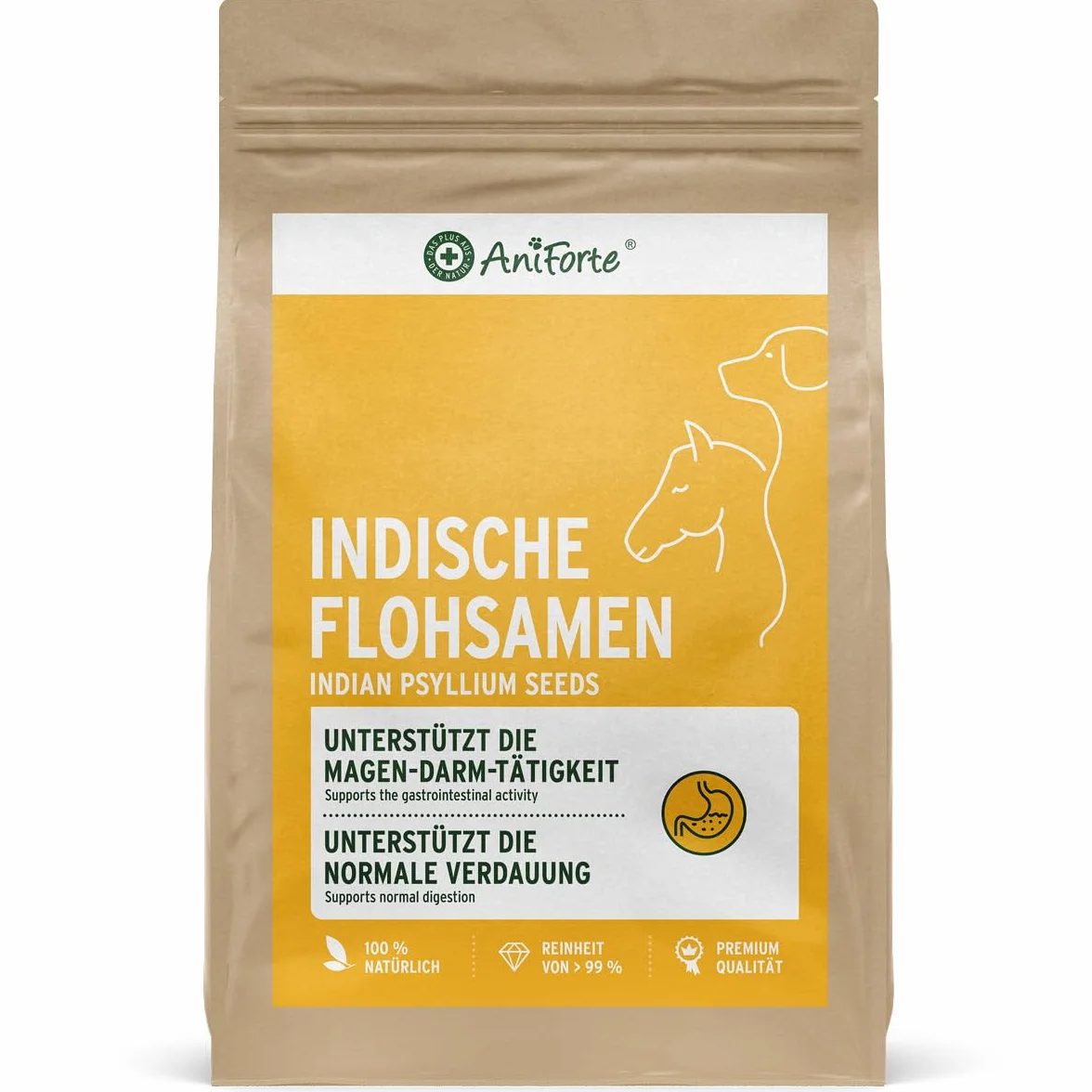 AniForte Nasiona pcheł dla koni, psów i kotów, 1 kg – bogate w błonnik i błonnik, indyjska jakość żywności, czyszczenie przewodu pokarmowego, w przypadku nadwagi, pojedyncze pasze