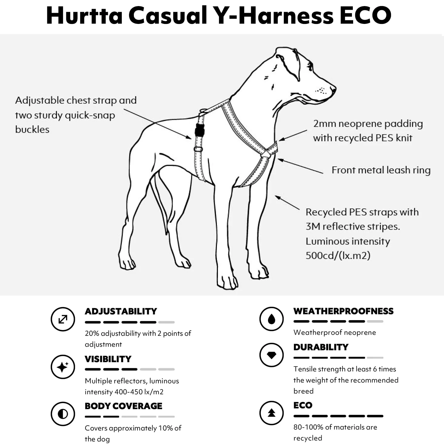 Hurtta Casualowa uprząż dla psa ECO Y, kruk, 45-56 cm