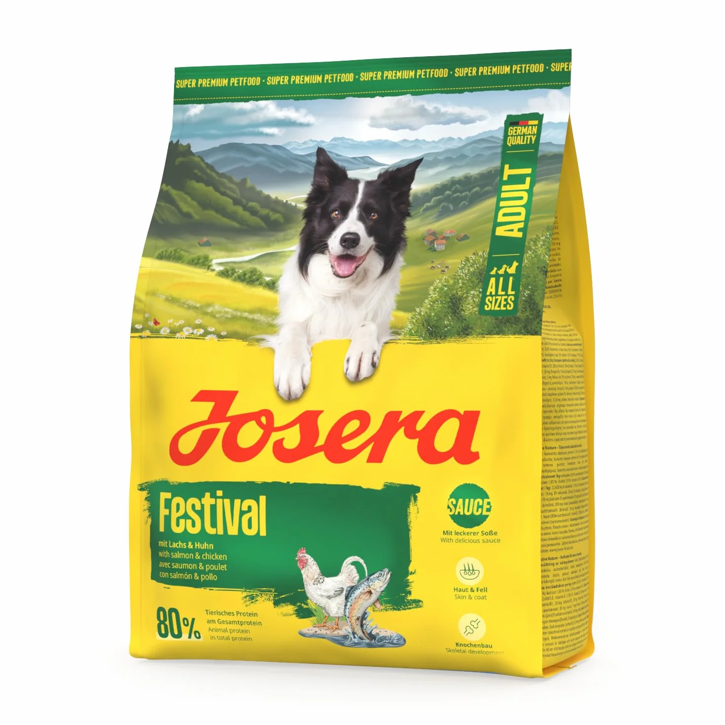 JOSERA Adult Festival łosoś i kurczak (1 x 900 g) | sucha karma premium dla dorosłych, wybrednych, aktywnych psów | bogata w energię | w pysznym sosie również do namaczania | bezglutenowa | 1 sztuka