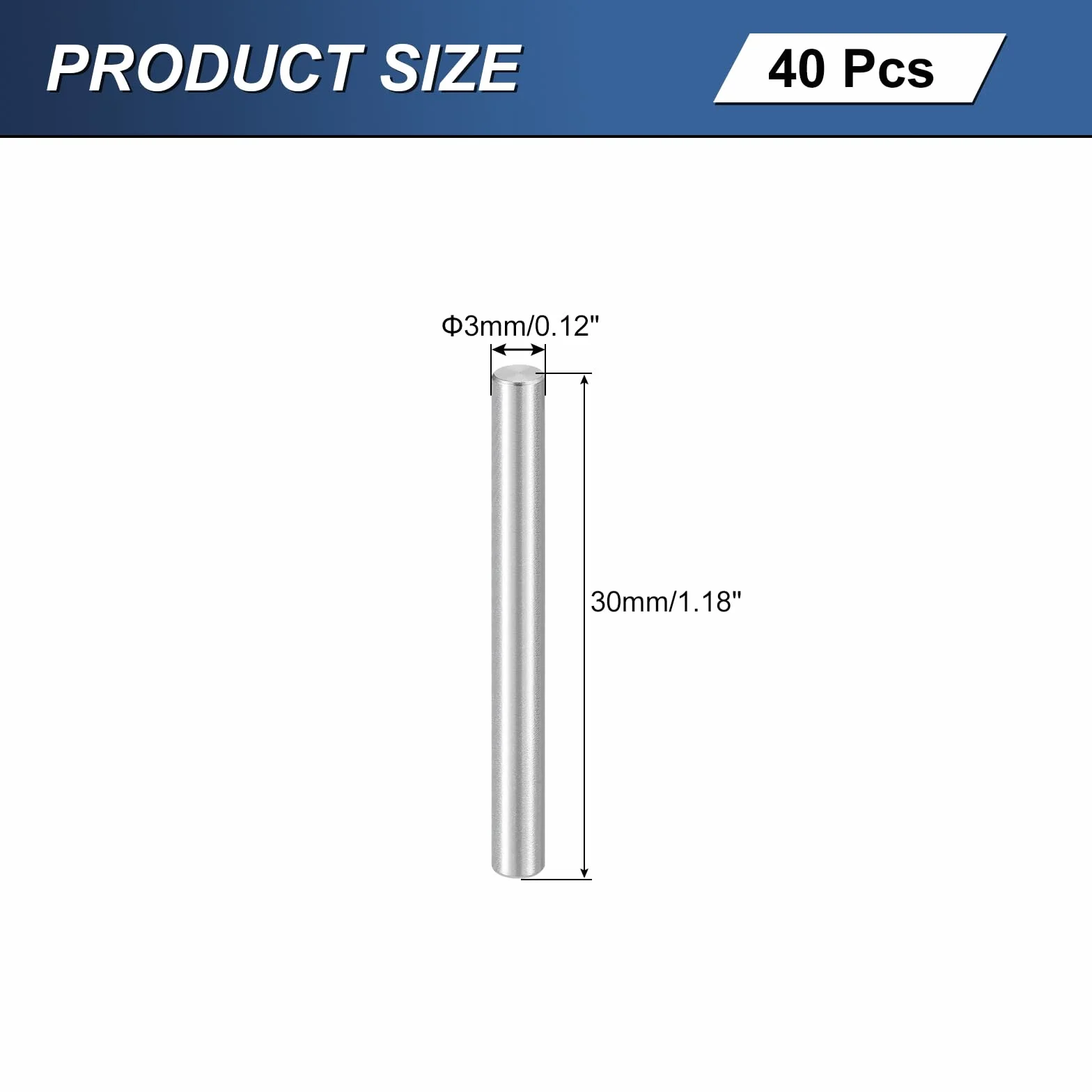 QUARKZMAN 40 szt. M3 x 30 mm 304 trzpień centrujący ze stali nierdzewnej, cylindryczny wspornik do półek równoległych do produkcji mechanicznej, przemysłu, montażu mebli, srebrny