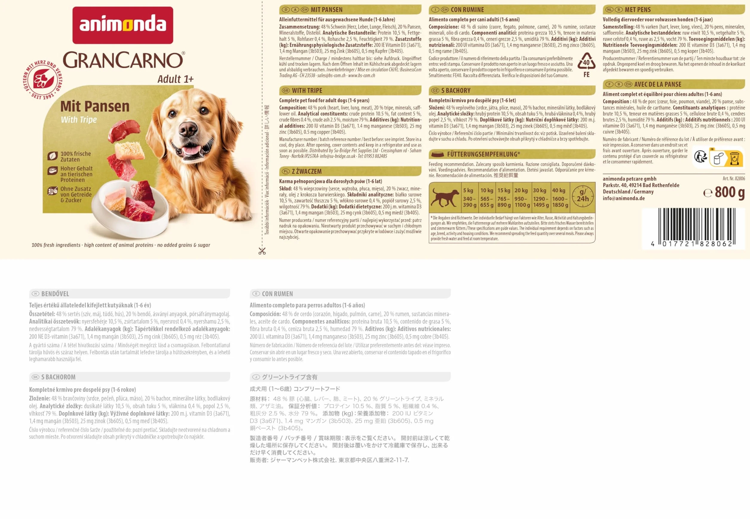 animonda GranCarno karma dla psów, mokra karma dla dorosłych psów, ze żwaczem, 6 x 800 g
