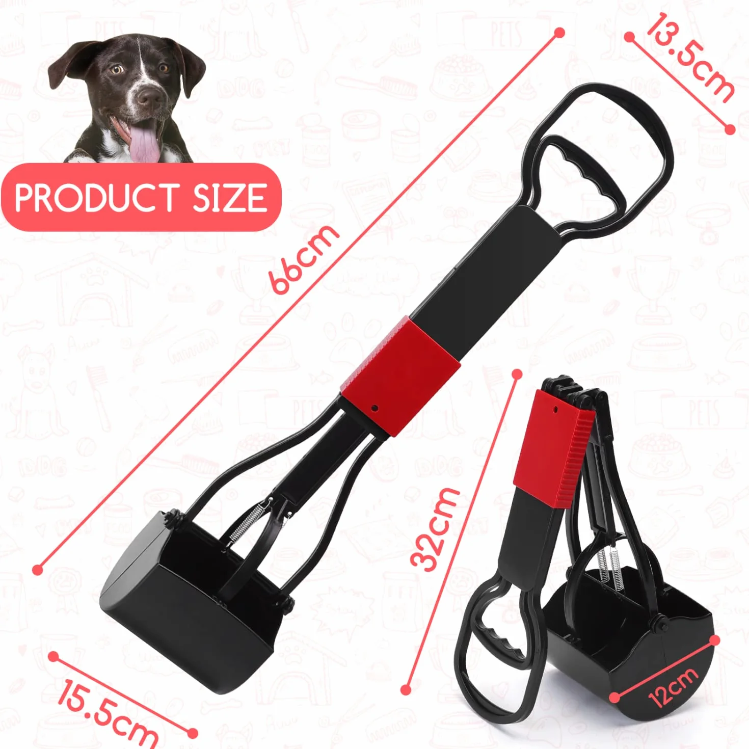 Nobleza Dog Poop Scooper, 66cm Long Składana łopatka do psich odchodów do ogrodu na zewnątrz/wewnątrz, psy, odchody zwierząt
