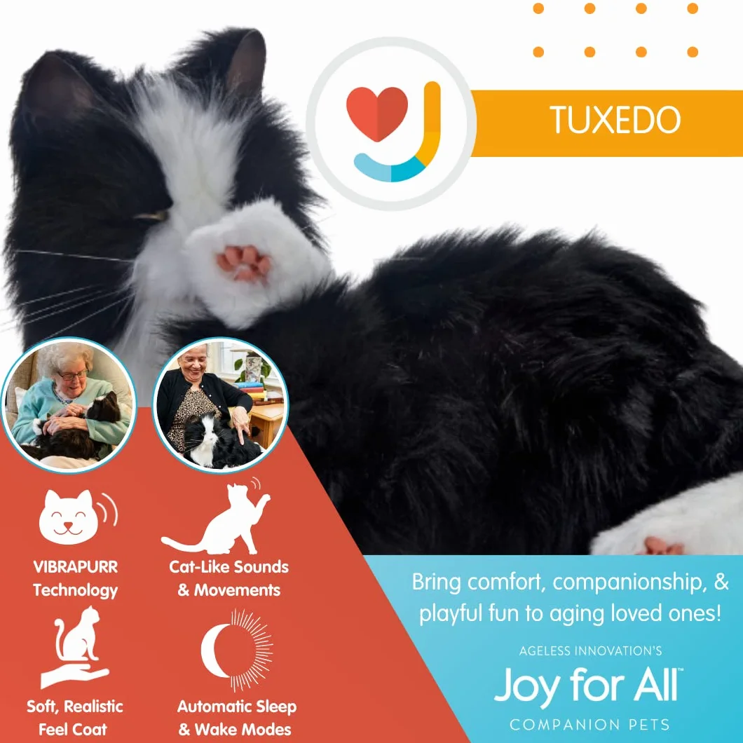 Joy For All C2308 A23085L00 Companion Pet, Black & White Tuxedo Cat, One Size