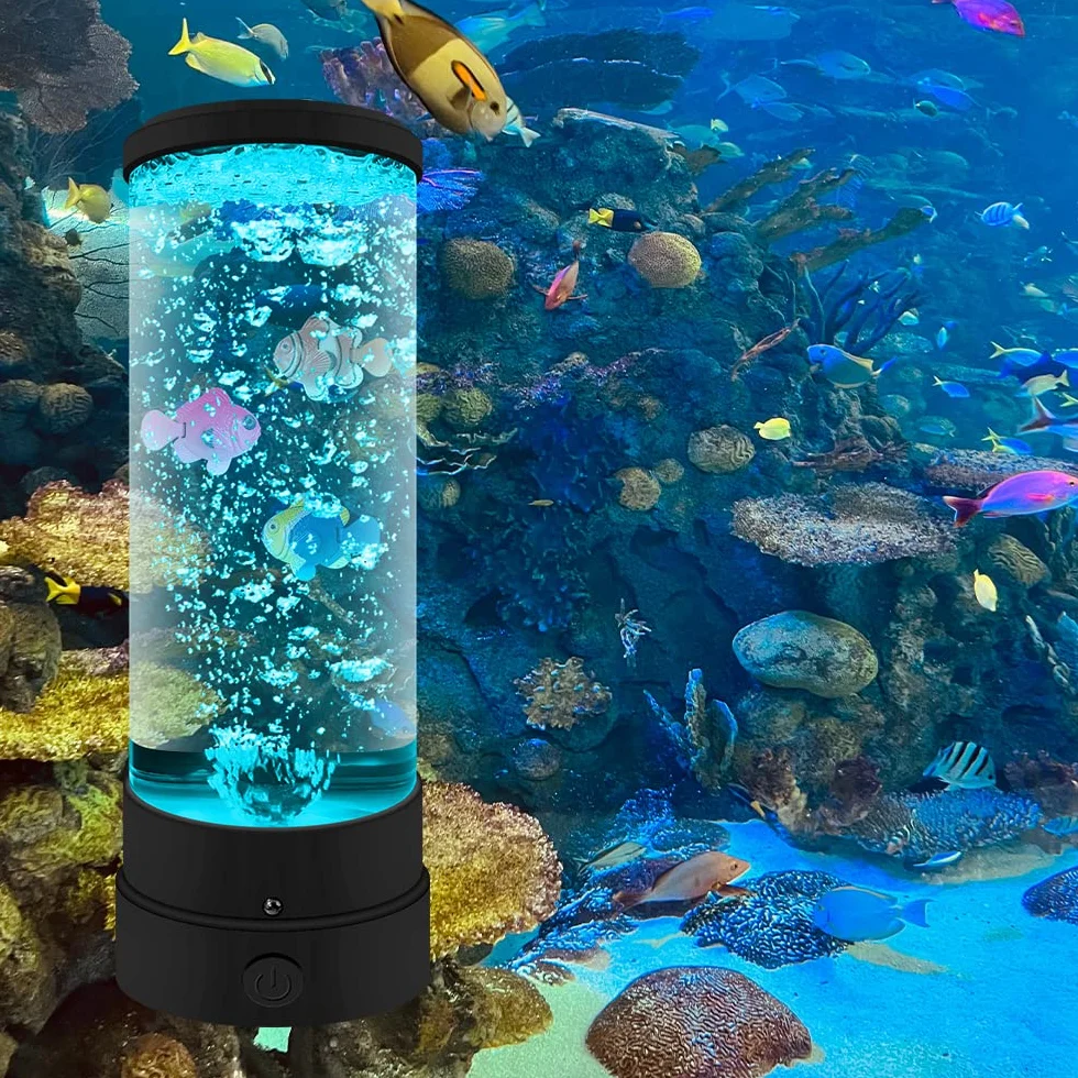 Lampa Bąbelkowa z Rybą do Akwarium, Nastrojowa z Pilotem Zdalnego Sterowania, USB, Dekoracja Nocna