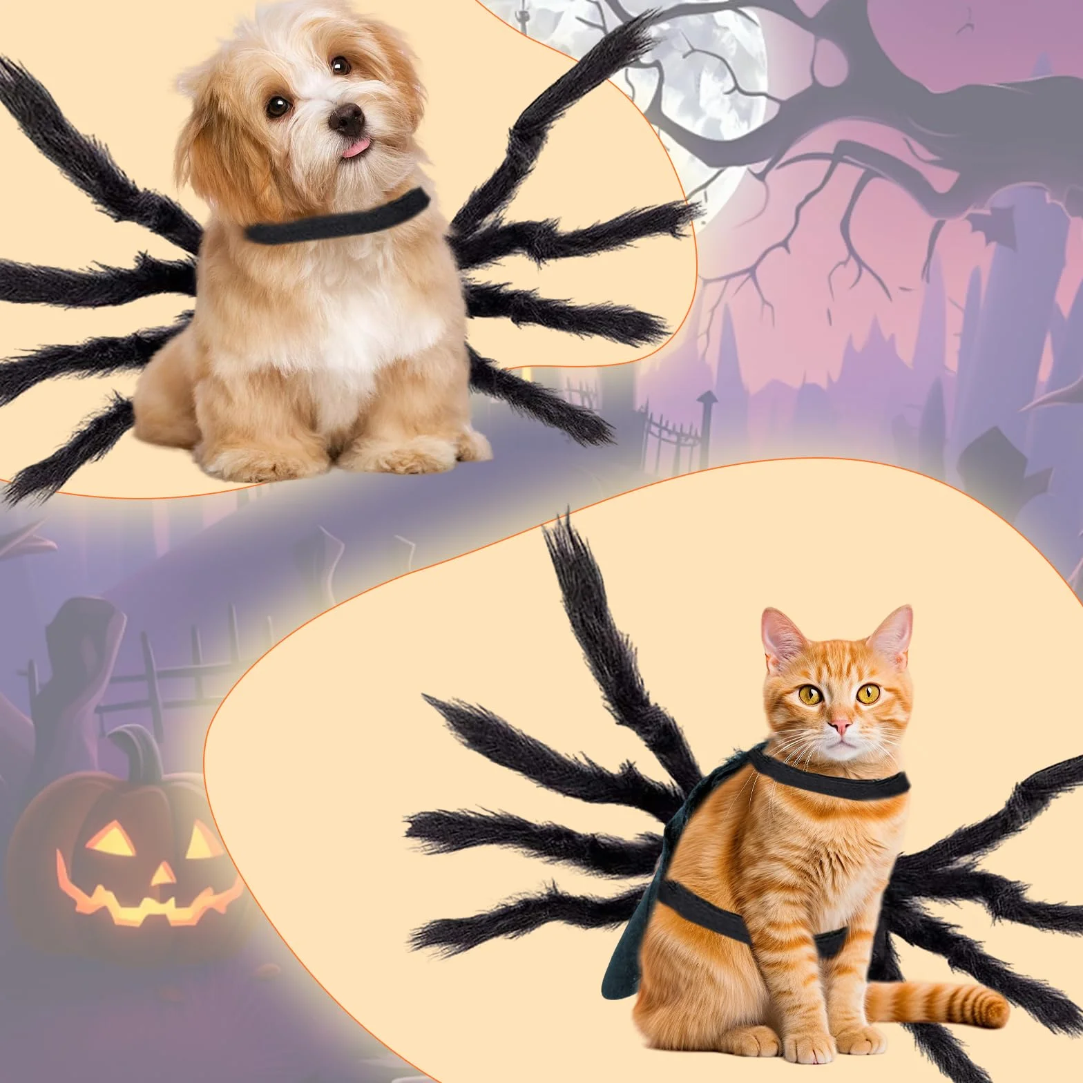 Kostium pająka na Halloween, filcowy kostium psa, kostium pająka, dekoracja na urlop, Halloween, pluszowy pająk, kostium dla małych i średnich psów i kotów, regulowany, czarny