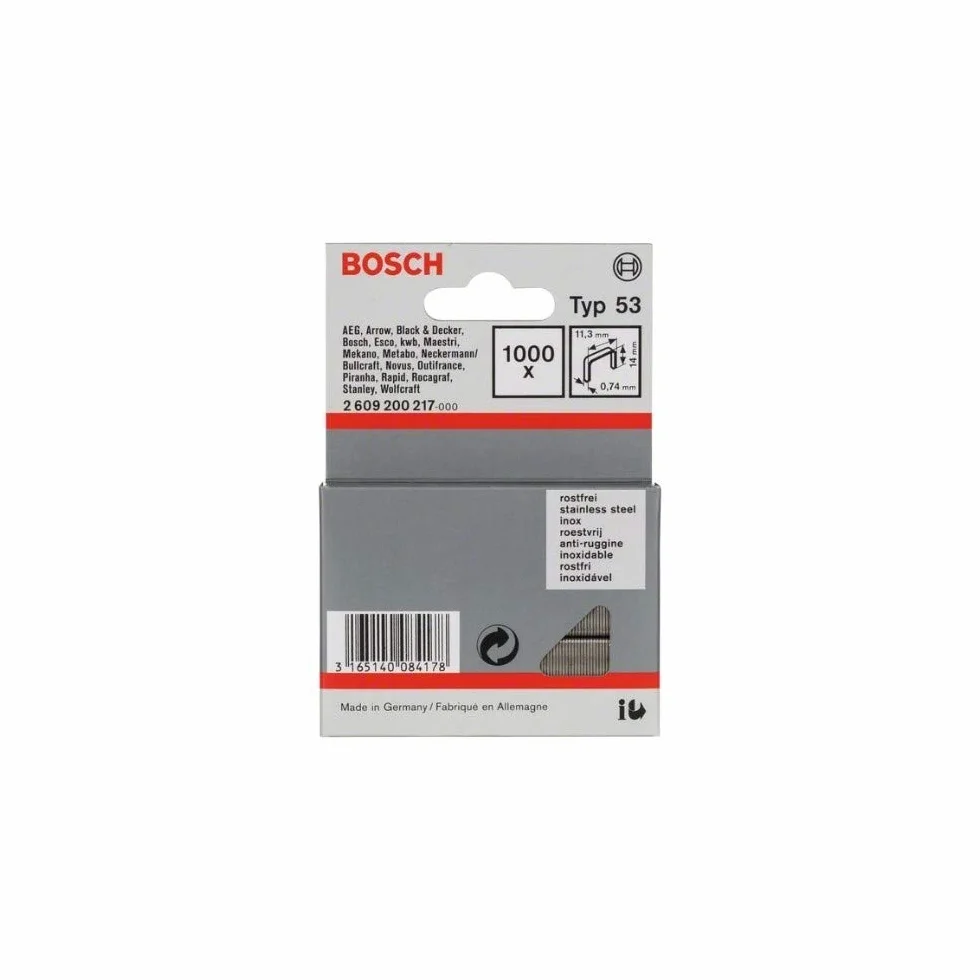 Bosch Accessories Professional 1000x zszywacz z cienkiego drutu typ 53, nierdzewny (tekstylia/tkanina, karton, 11,4 x 0,74 x 14 mm, akcesoria zszywacz)
