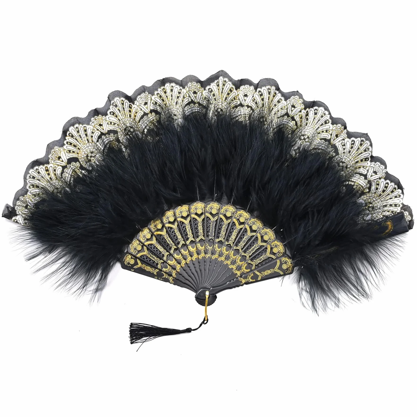 BABEYOND Składany wachlarz z koronki w stylu vintage, ozdobny wachlarz w stylu Flapper z lat 20., odpowiedni na wesela, karnawał, Halloween i akcesoria do kostiumu, kolor czarny