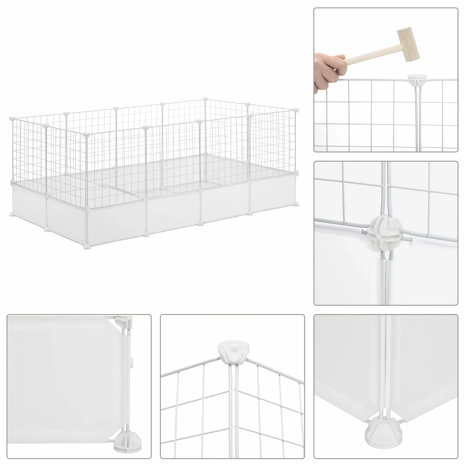 EUGAD Wybieg dla królików i świnek morskich – Kojec z twardym dnem 142 x 53 x 71 cm Biały