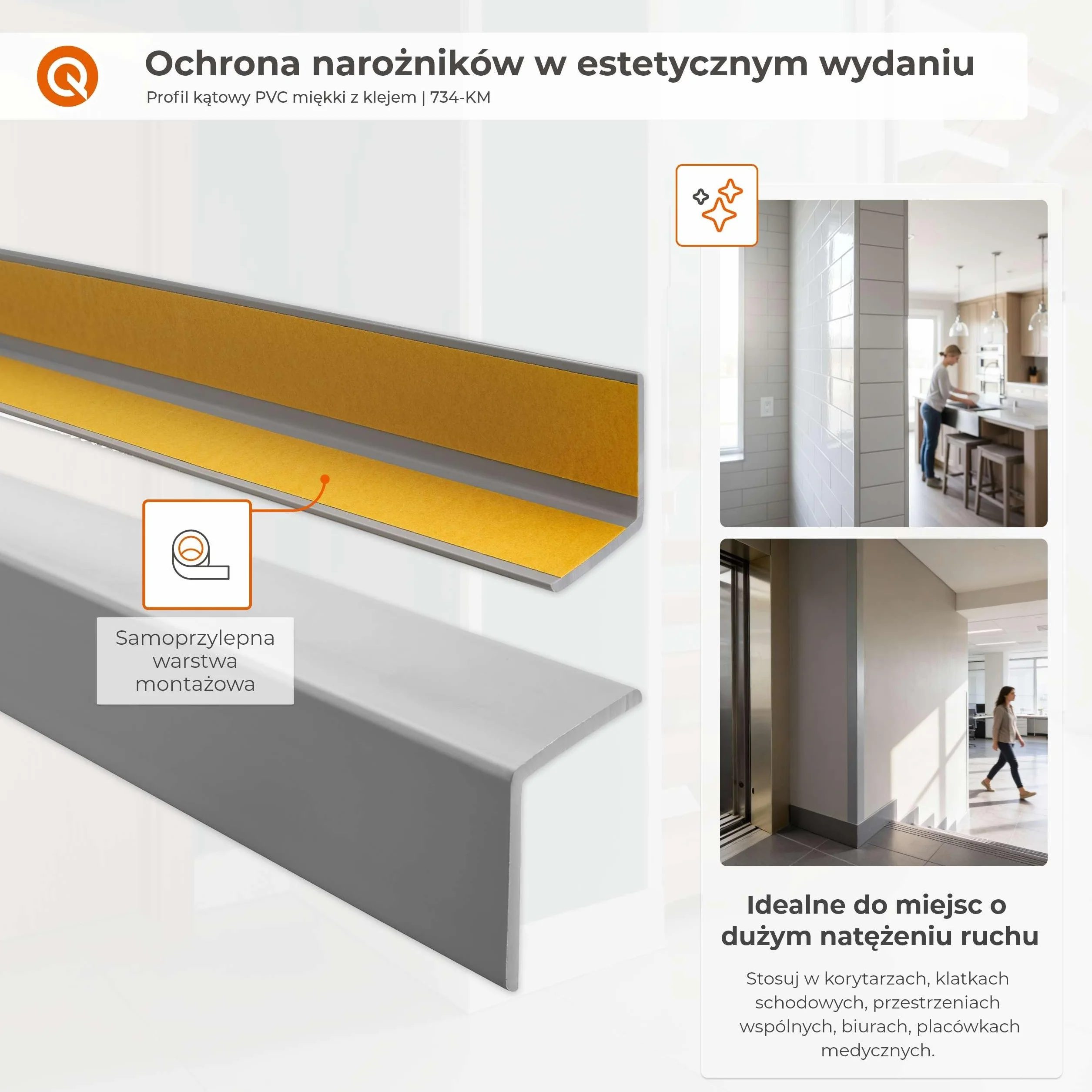 Kątownik miękki PVC 35x35 mm samoprzylepny ochronny profil L ciemnoszary 90 cm