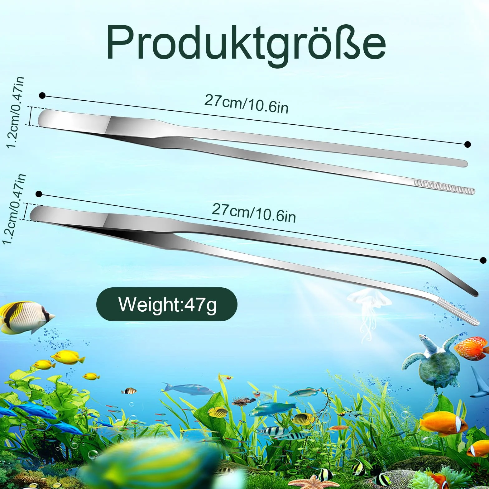 Zakrzywiona pęseta do akwarium, 2 sztuki, prosta pęseta i zakrzywiona końcówka, długa 27 cm pęseta ze stali nierdzewnej do jaszczurek, pająków, węży, akwarium, narzędzie do karmienia