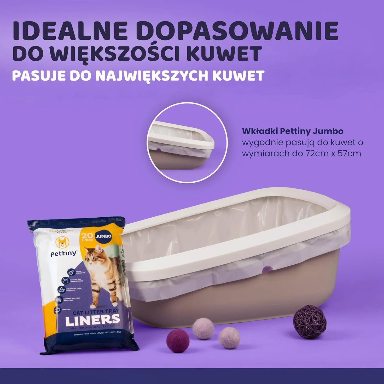 Pettiny Jumbo Worki do Kuwety z Taśmami – Opakowanie 20 Torb Odpornych na Zadrapania do Wielkich Kuwet