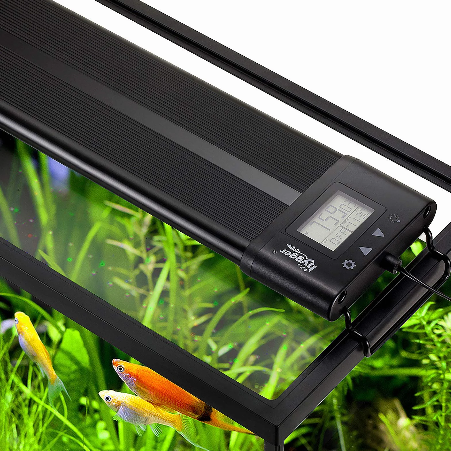 hygger Oświetlenie LED do akwarium, 72 W, pełne spektrum światła do akwarium z ustawieniem LCD, Sunrise Sunset Moon i tryb DIY, regulowany timer, światło do akwarium z 7 kolorami, do akwariów 122-139