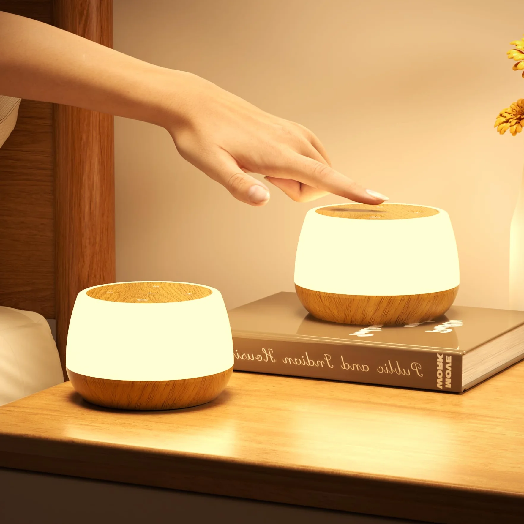 Lampka nocna do pokoju dziecięcego, zestaw 2 sztuk, lampka nocna ładowana przez USB, bezstopniowe ściemnianie, 3 tryby i 9 zmieniających się kolorów, przenośna lampa dotykowa dla dorosłych z pomiarem