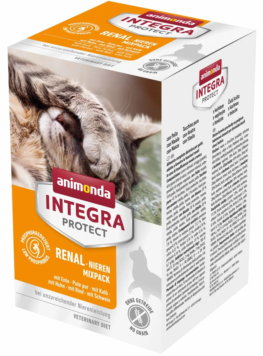 INTEGRA PROTECT karma dla kotów mokra renal (nerki) mieszanka (6 x 100 g), zalecana przez weterynarza w przypadku niewydolności nerek, opracowana przez weterynarzy karma uzupełniająca dla dorosłych