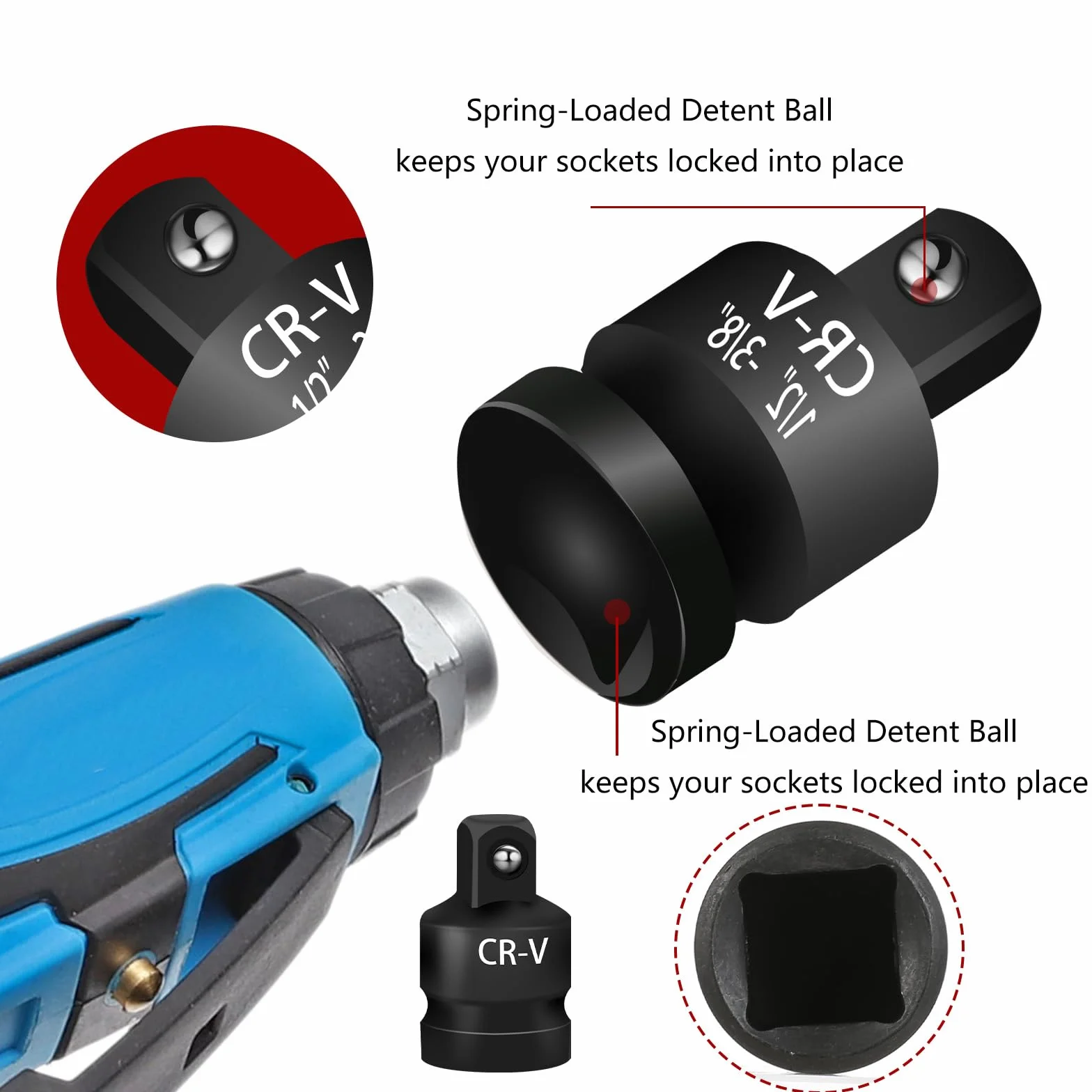 Giantree Zestaw 4 adapterów, adapter do kluczy nasadowych, adapter do wkrętarki udarowej, adapter do grzechotki 1/2" na 3/8" 3/8" na 1/2'' 1/4" na 3/8" 3/8" na 1/4"