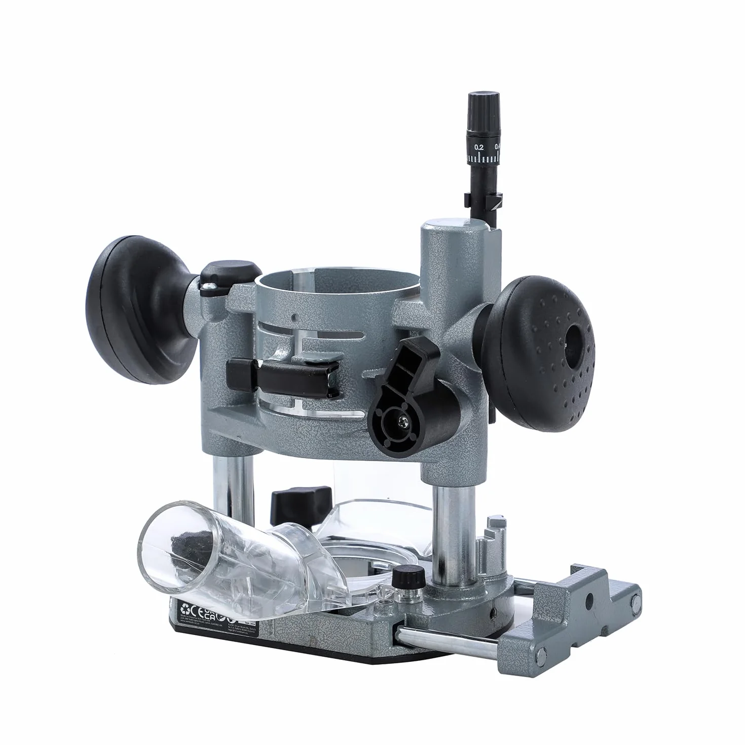 KATSU Tools Podstawa do przycinania, w pełni regulowana, aluminiowa, do elektrycznych lub bezprzewodowych ręcznych frezów do drewna z dyszą przeciwpyłową 105421